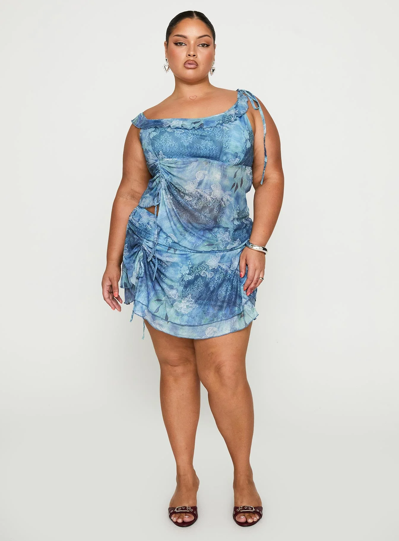 Rosee Off Shoulder Frill Top Blue Mutli Curve - Image 3