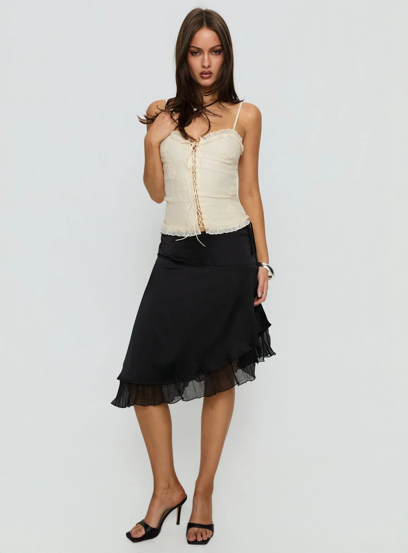 Rosemead Satin Midi Skirt Black - Image 3