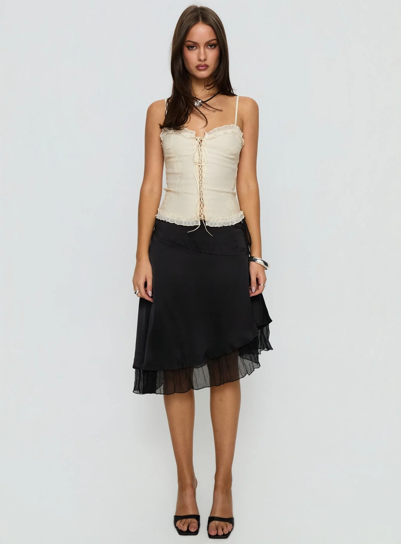 Rosemead Satin Midi Skirt Black - Image 7