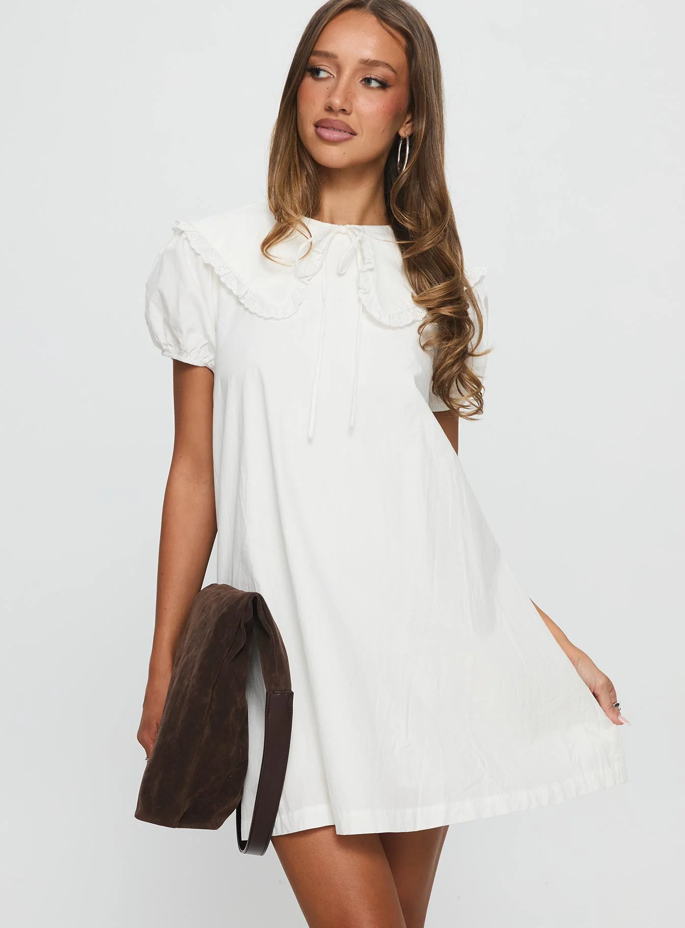 Roseprick Puff Sleeve Babydoll Dress White - Image 2