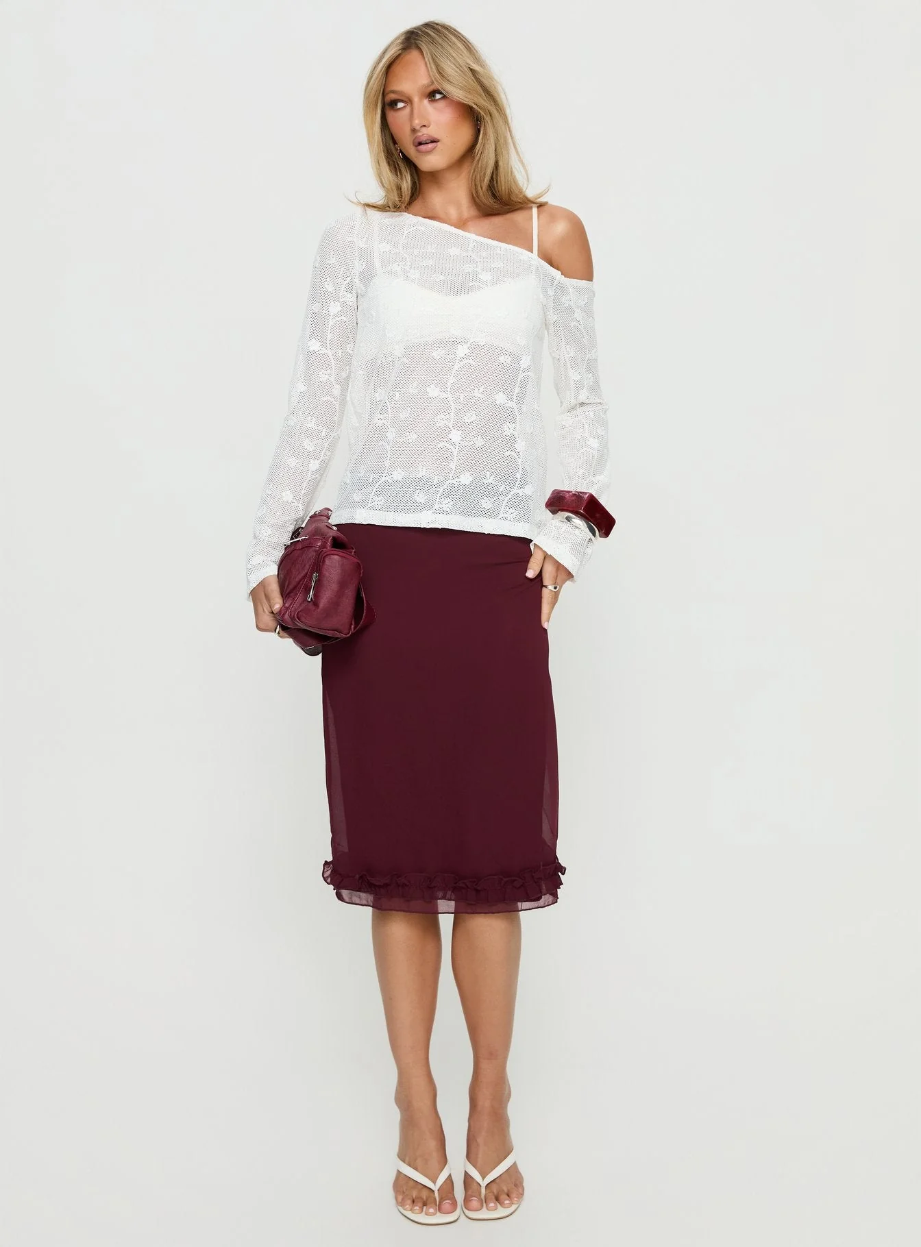 Rosette Frill Midi Skirt Currant - Image 3