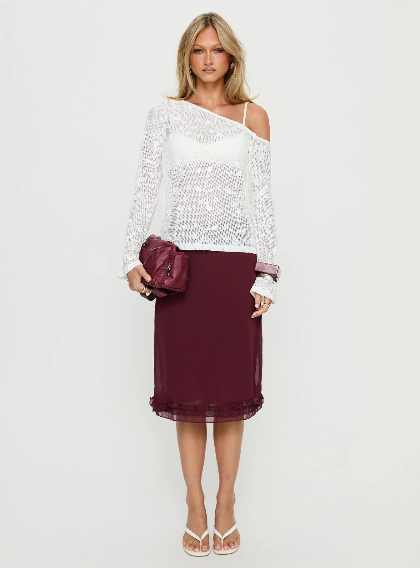 Rosette Frill Midi Skirt Currant - Image 7