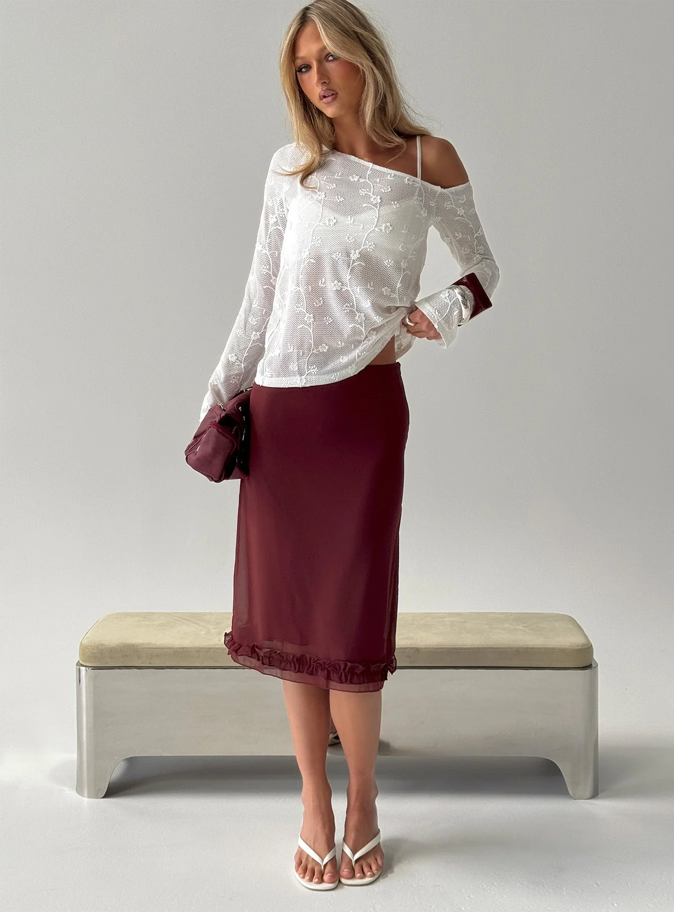 Rosette Frill Midi Skirt Currant - Image 8