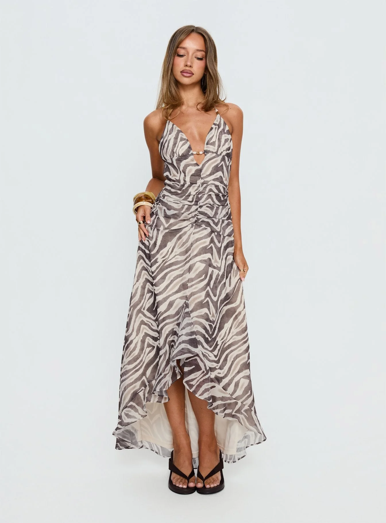 Roxine Asymmetrical Halter Maxi Dress Animal Multi - Image 2