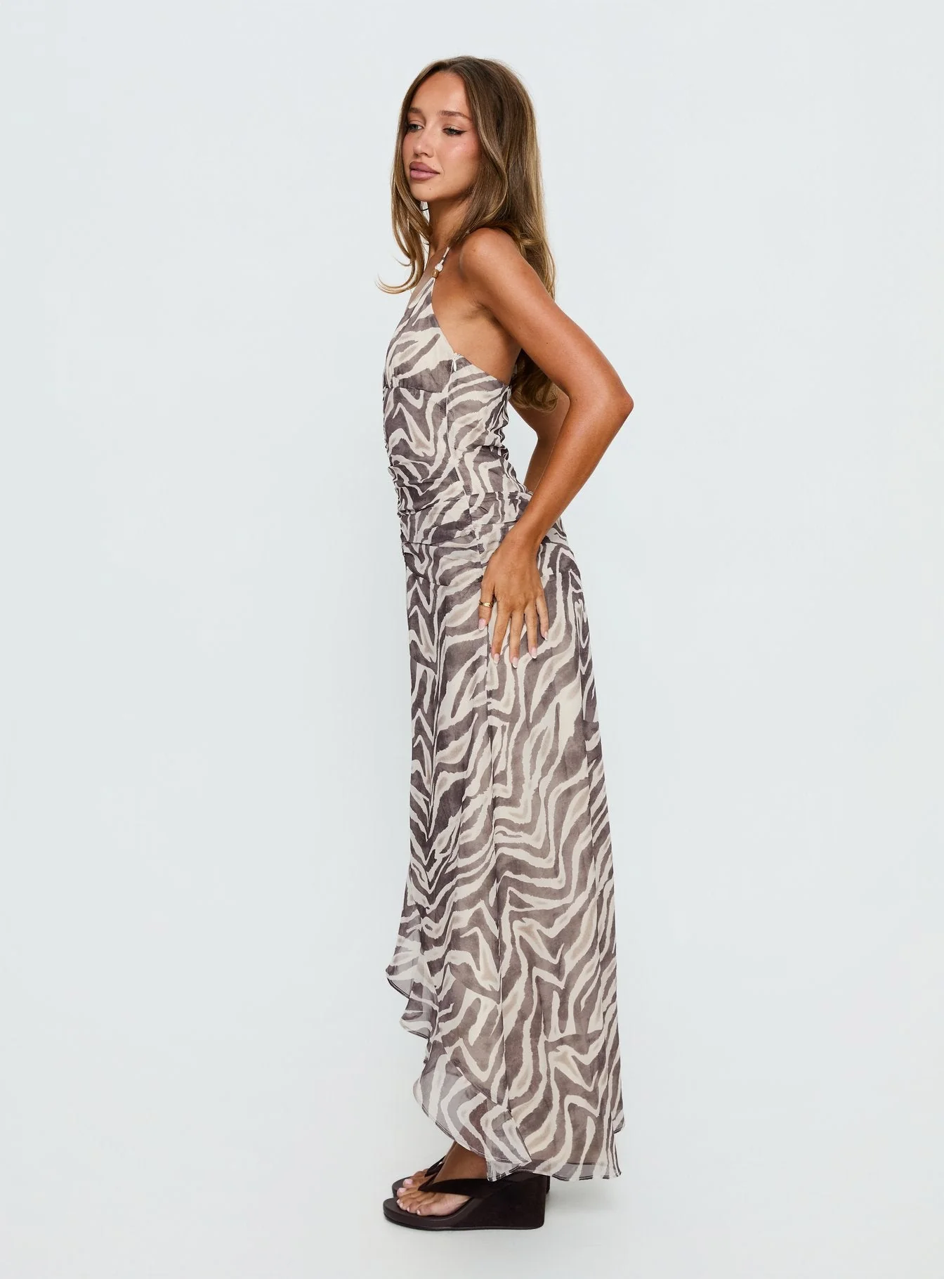 Roxine Asymmetrical Halter Maxi Dress Animal Multi - Image 3