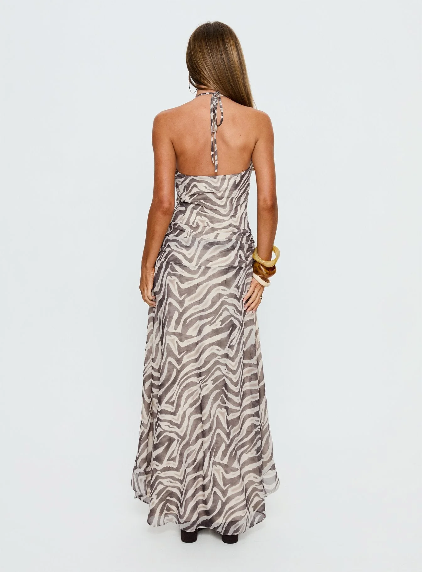 Roxine Asymmetrical Halter Maxi Dress Animal Multi - Image 4