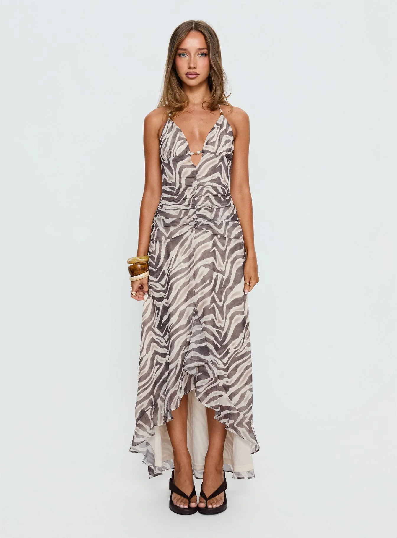 Roxine Asymmetrical Halter Maxi Dress Animal Multi - Image 6