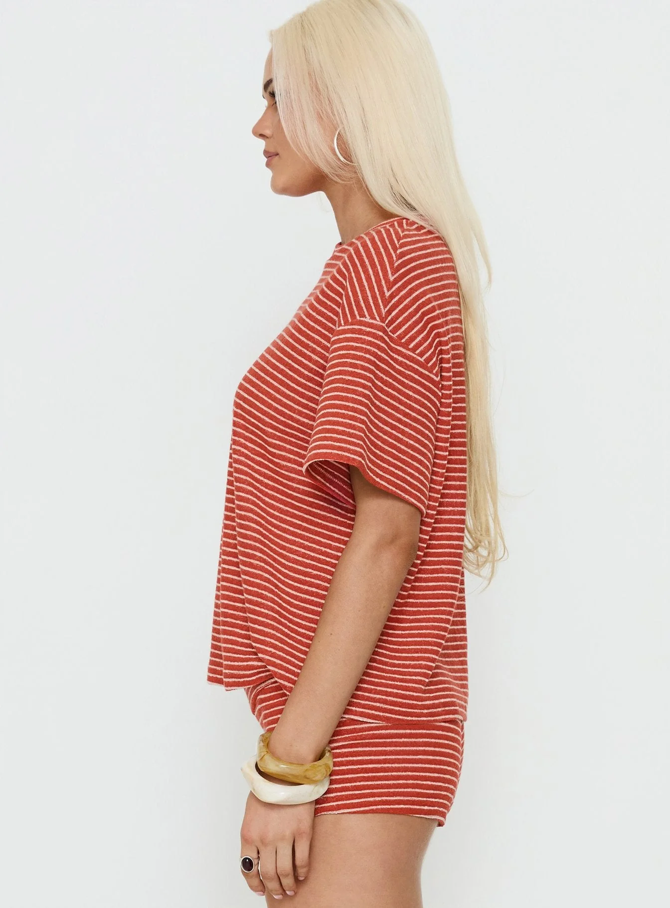 Rubez Terry Towelling Boxy Top Burnt Orange Stripe - Image 4