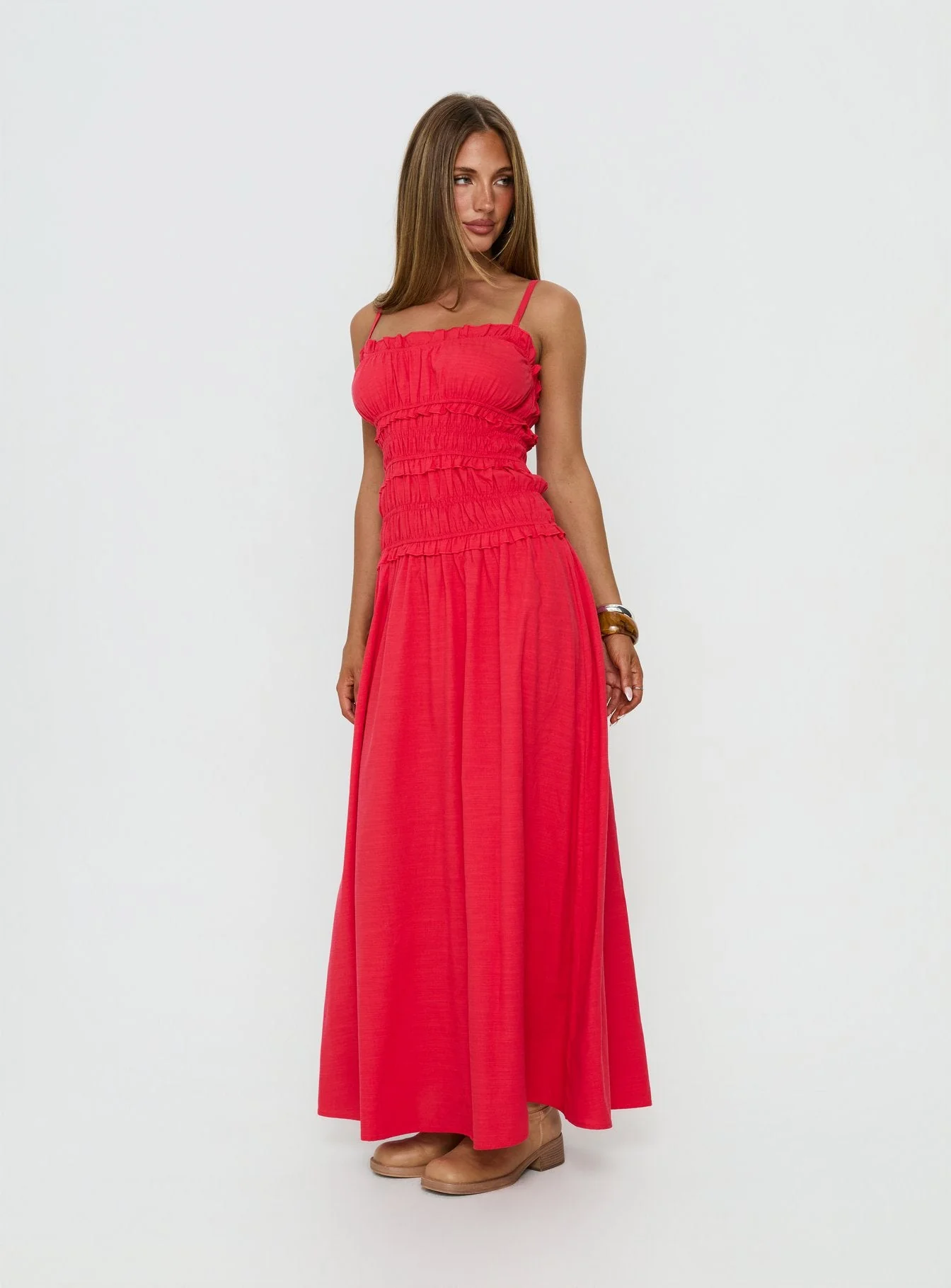 Rubiella Shirred Maxi Dress Red - Image 3