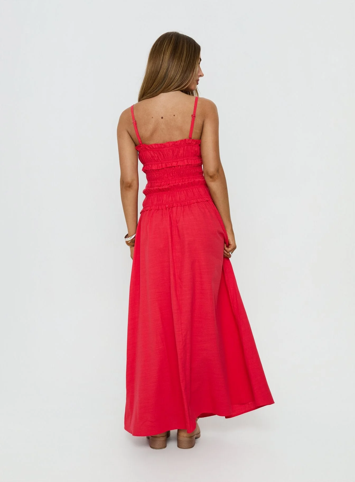 Rubiella Shirred Maxi Dress Red - Image 4