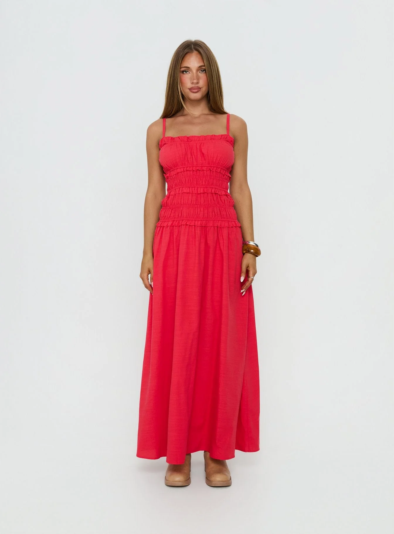 Rubiella Shirred Maxi Dress Red - Image 6