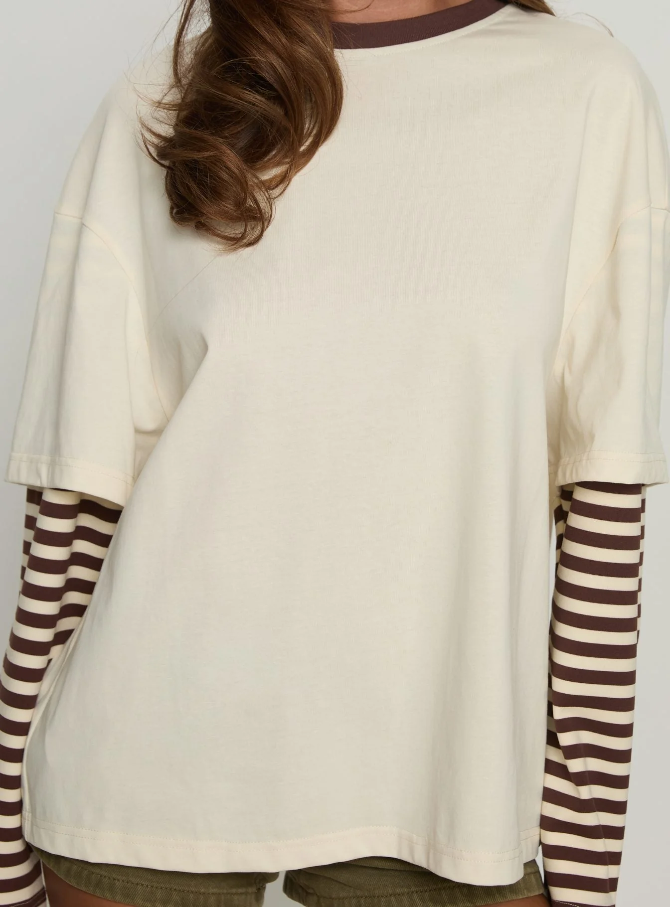 Ryann Long Sleeve Layered Top Cream / Brown Stripe - Image 6