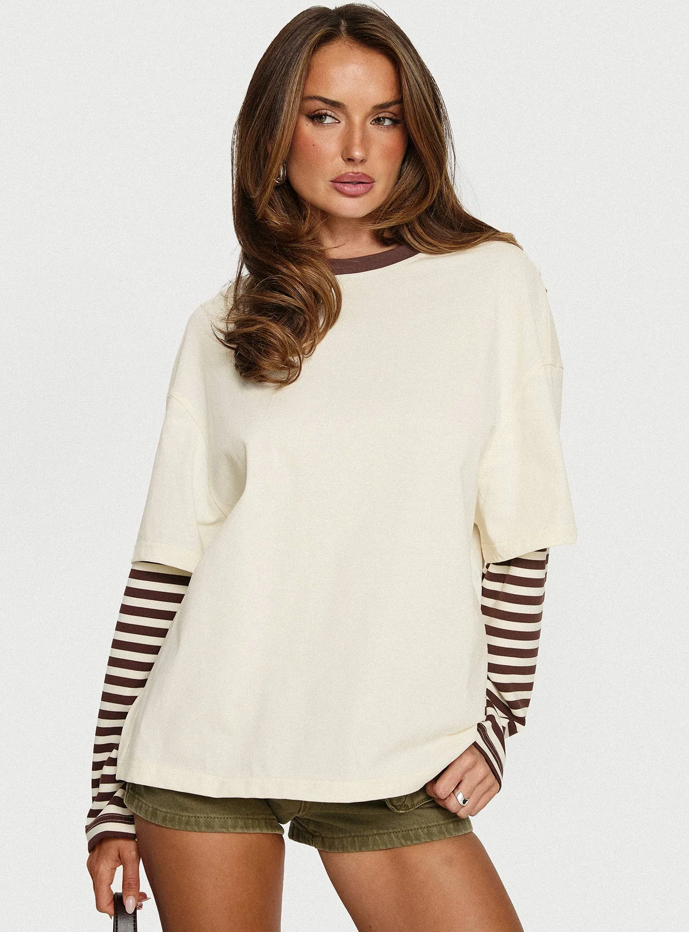 Ryann Long Sleeve Layered Top Cream / Brown Stripe - Image 8