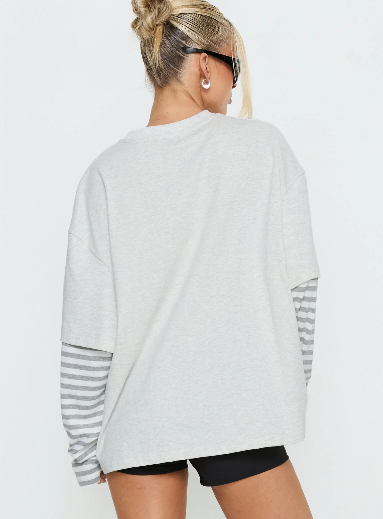 Ryann Long Sleeve Layered Top Grey / White Stripe - Image 5