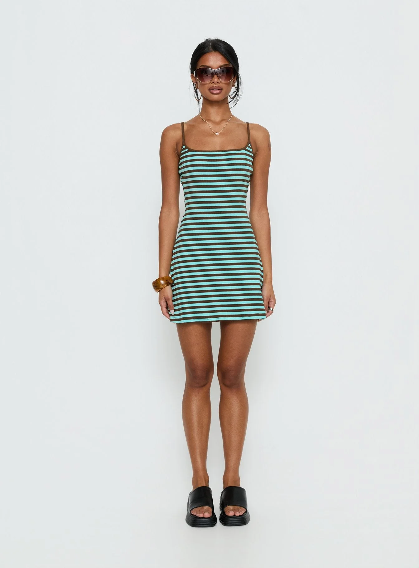 Rydar Scoop Mini Dress Blue / Chocolate Stripe - Image 8