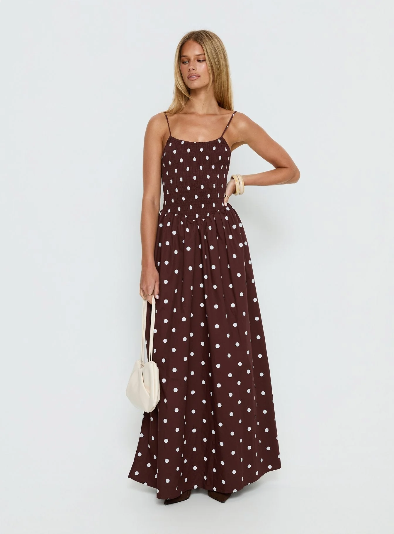 Ryna Scoop Maxi Dress Brown Polka Dot - Image 2