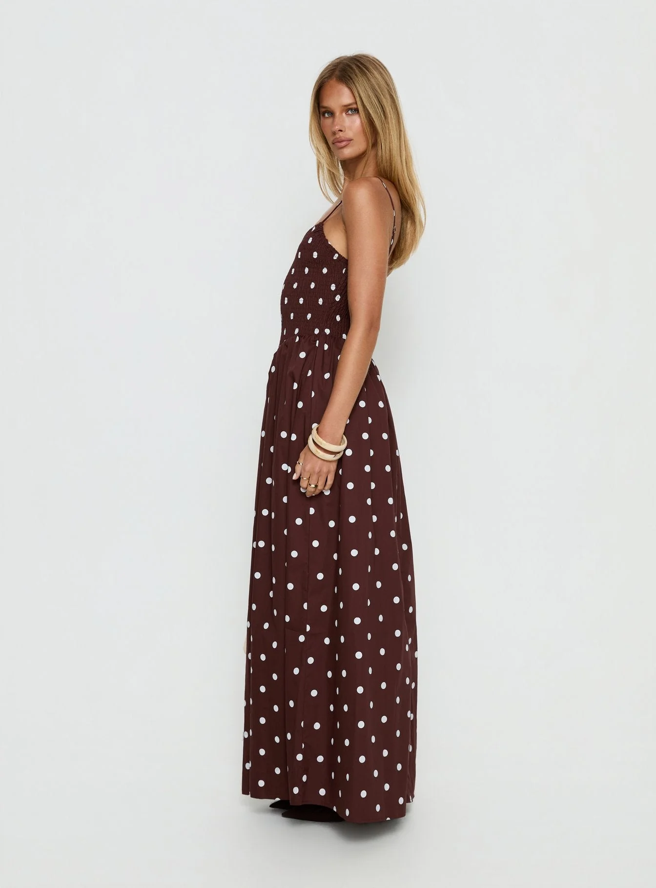 Ryna Scoop Maxi Dress Brown Polka Dot - Image 3