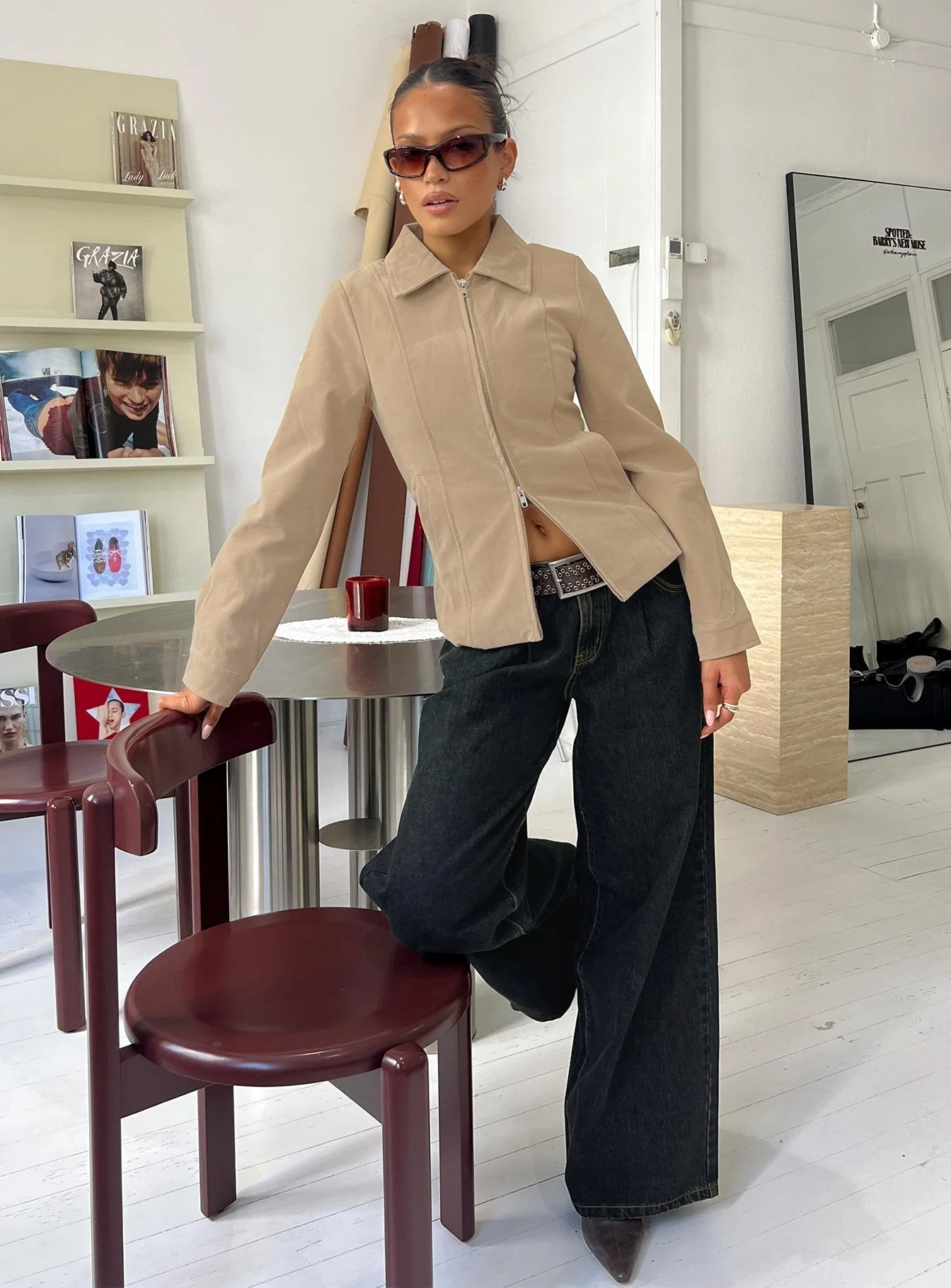 Ryzen Faux Suede Fitted Jacket Stone - Image 10