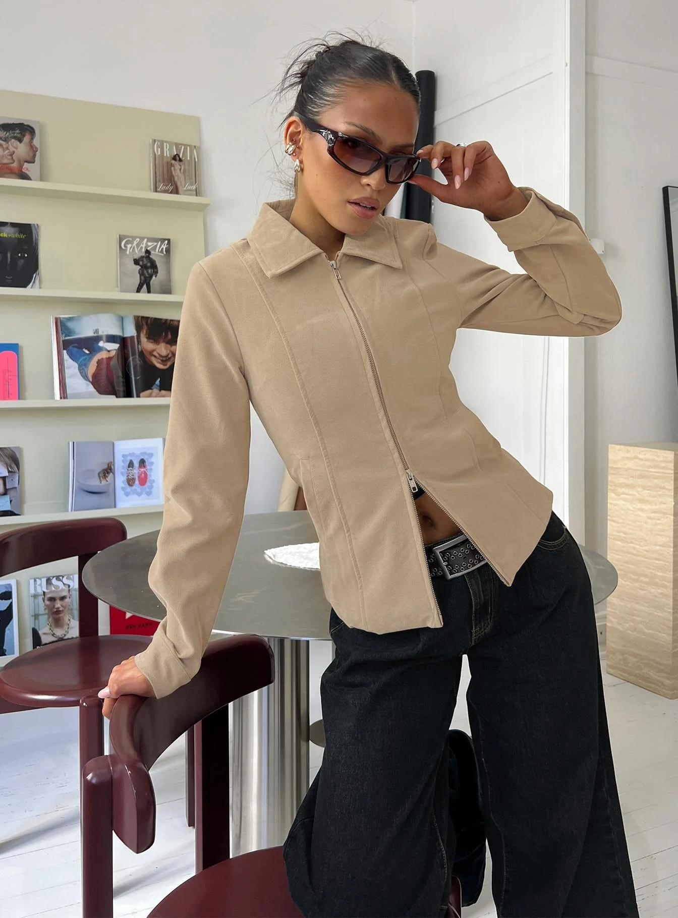 Ryzen Faux Suede Fitted Jacket Stone - Image 11