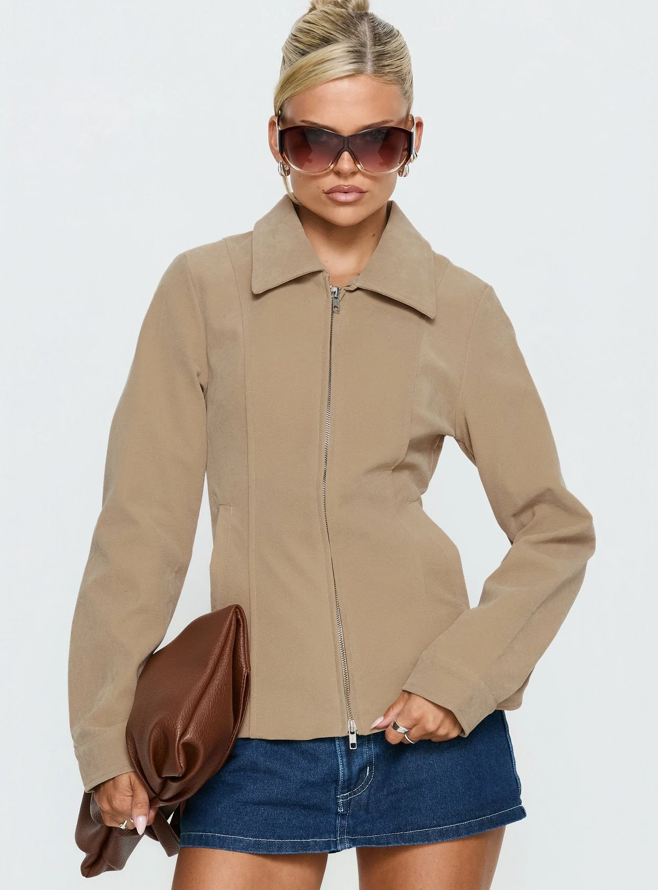 Ryzen Faux Suede Fitted Jacket Stone - Image 2