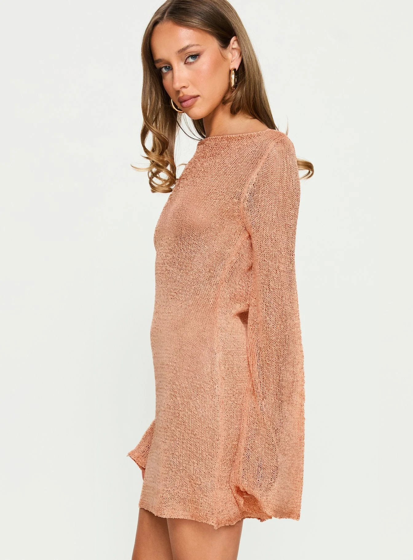 Saidee Long Sleeve Knit Mini Dress Orange - Image 4