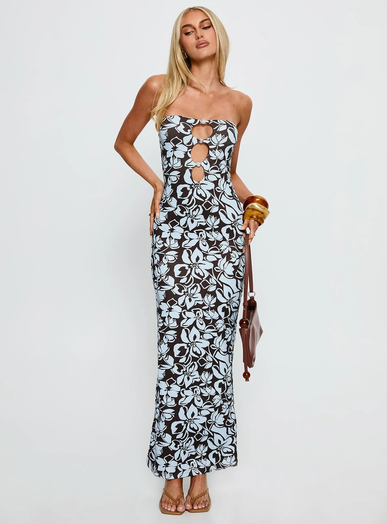 Saijana Strapless Maxi Dress Blue / Brown Floral - Image 2