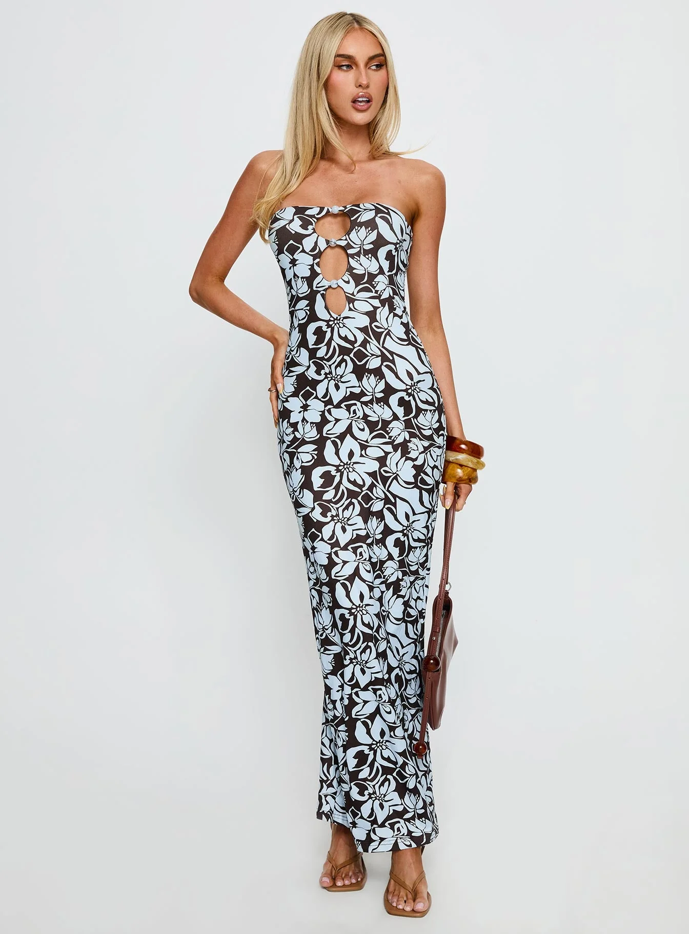 Saijana Strapless Maxi Dress Blue / Brown Floral - Image 3