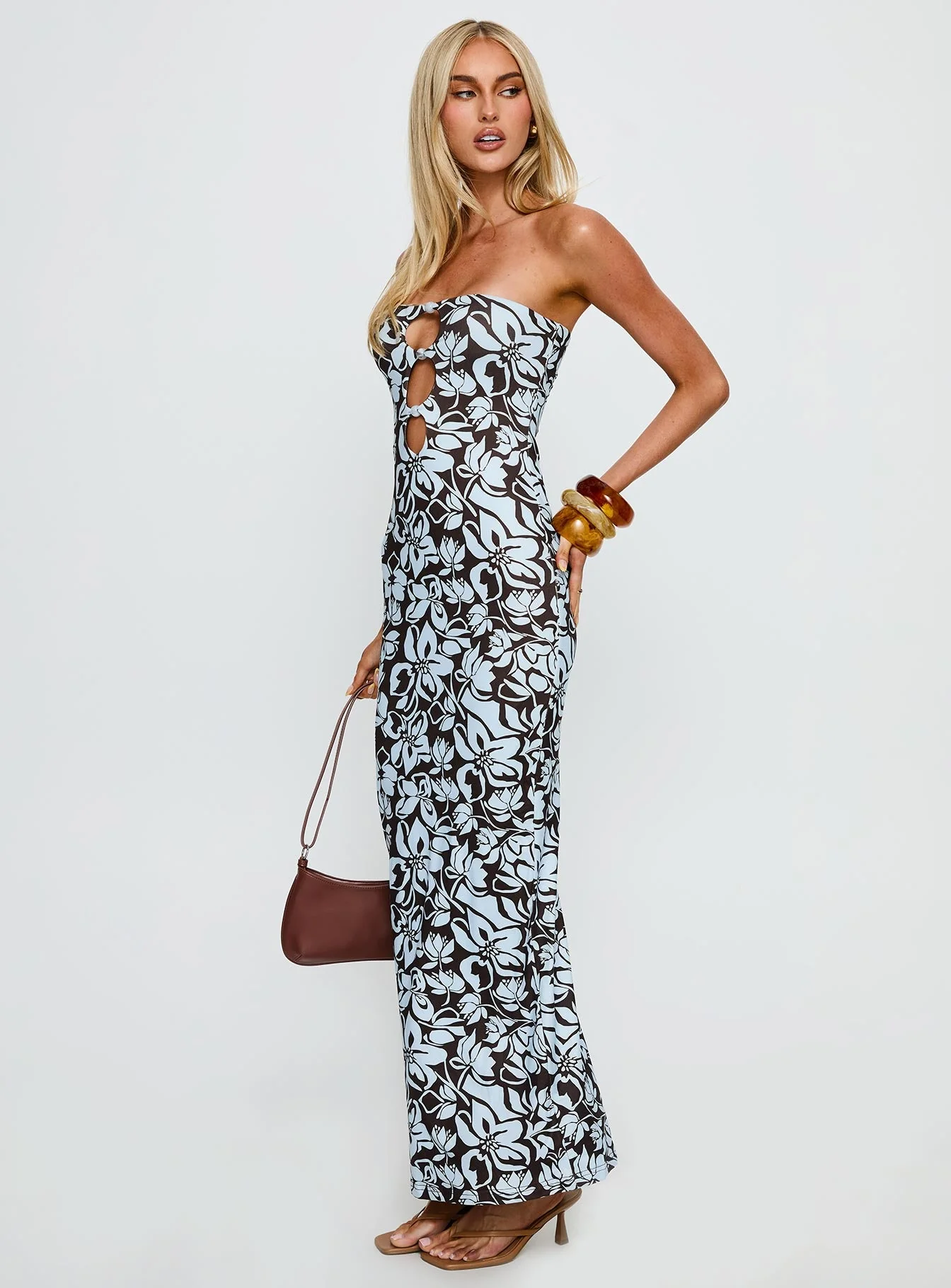 Saijana Strapless Maxi Dress Blue / Brown Floral - Image 4