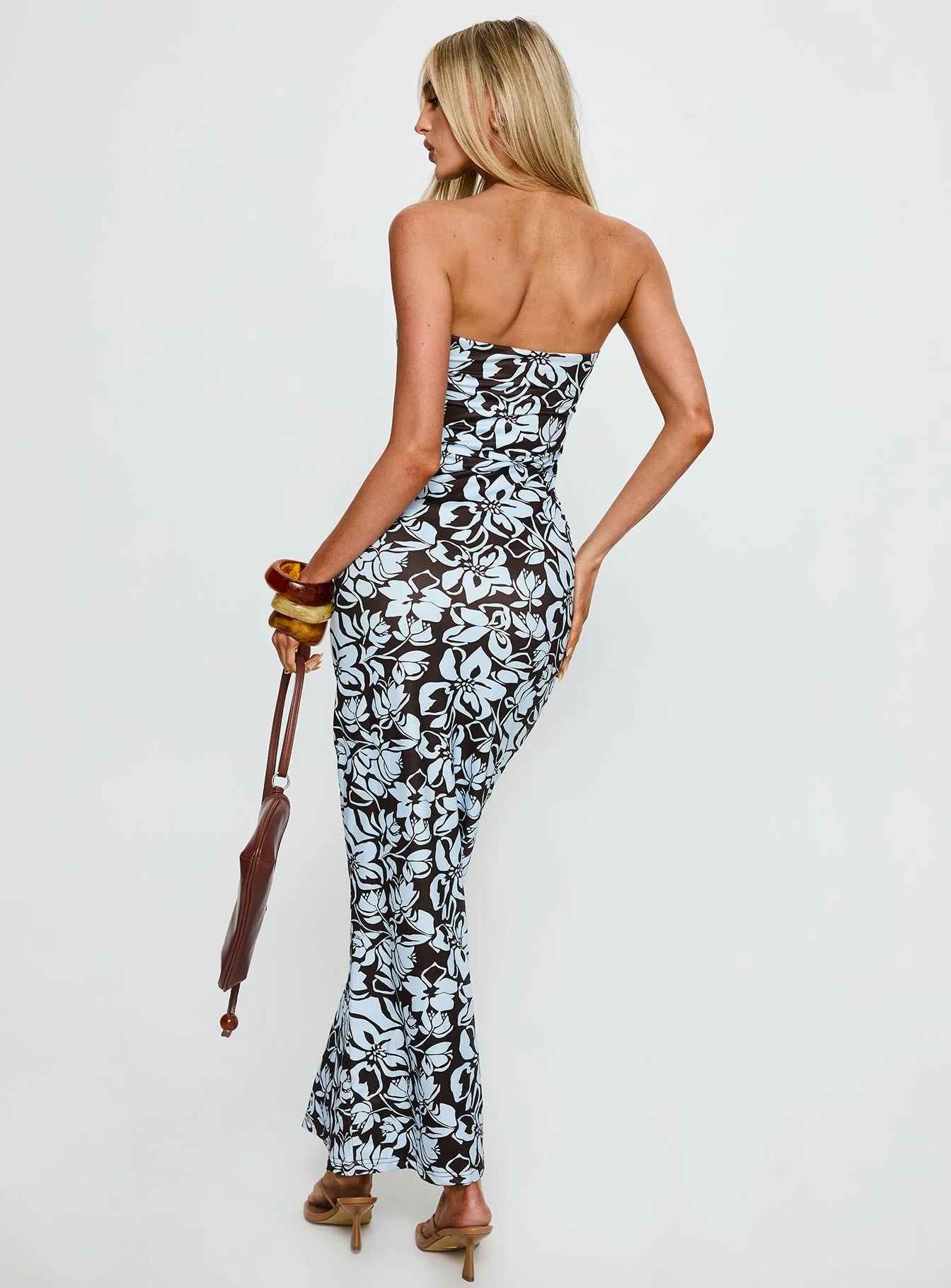 Saijana Strapless Maxi Dress Blue / Brown Floral - Image 5