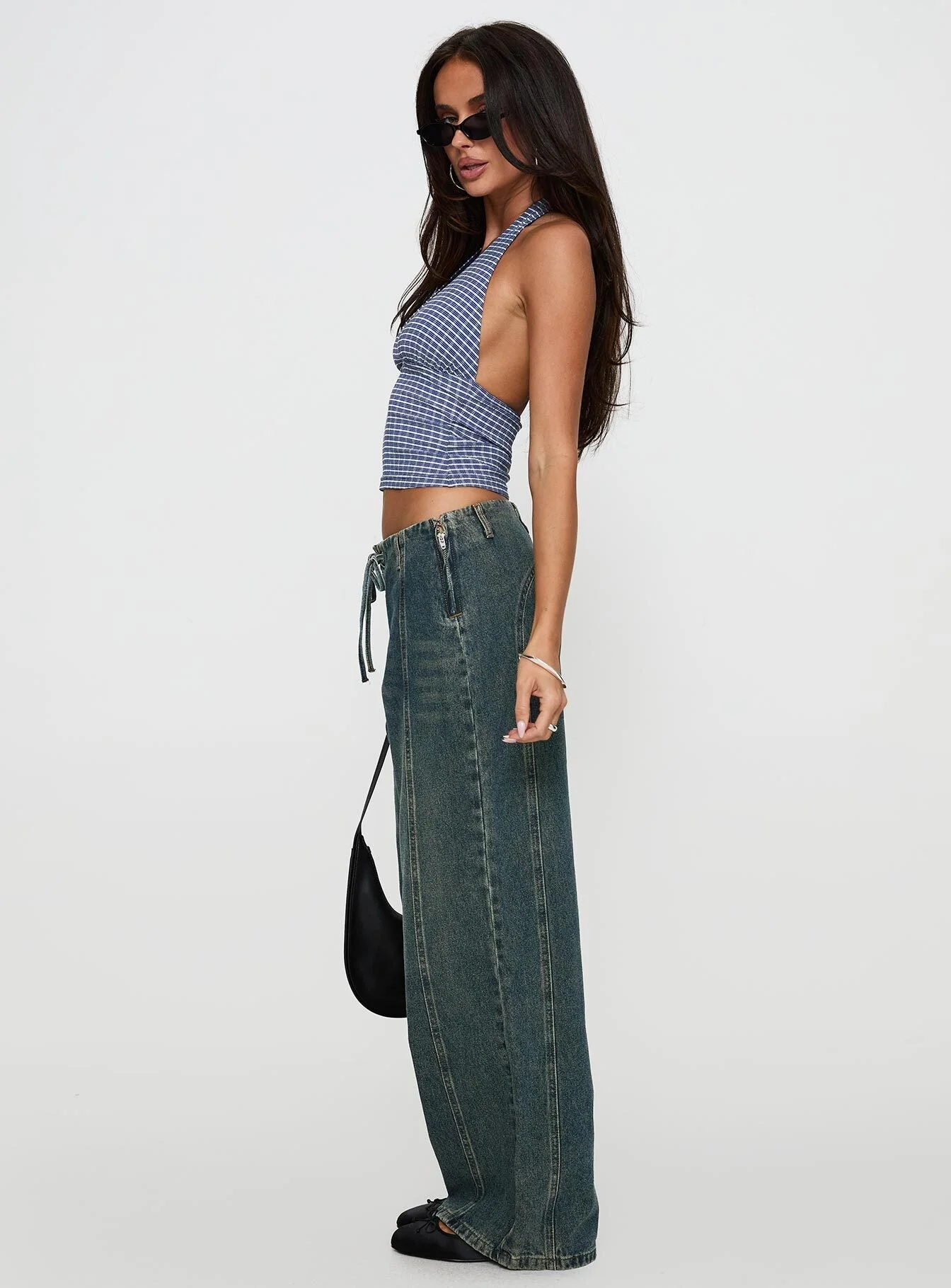 San Mateo Low Rise Wide Leg Tie Up Jeans Vintage Wash - Image 3