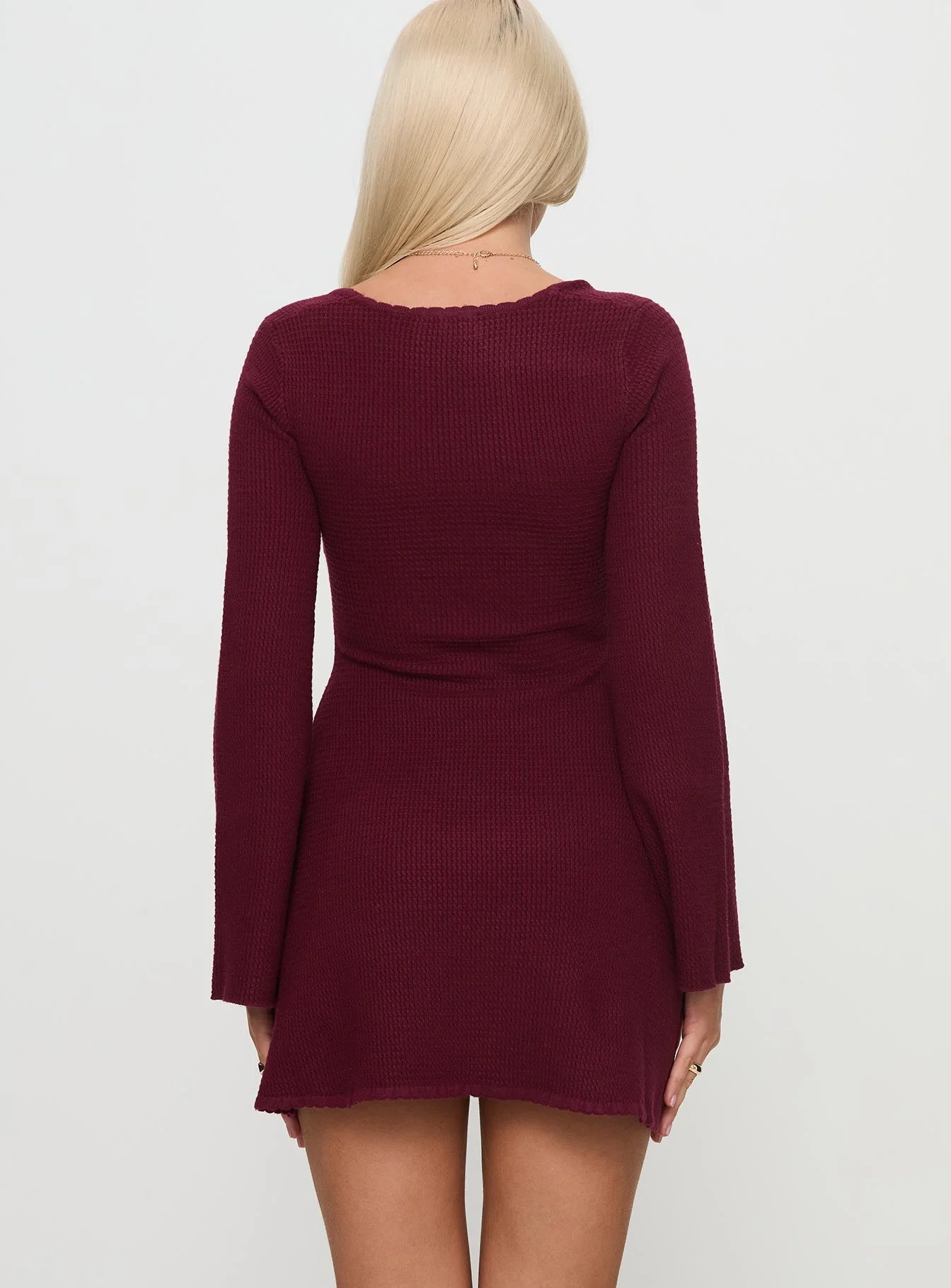 Sandyra Long Sleeve Knit Mini Dress Maroon - Image 5