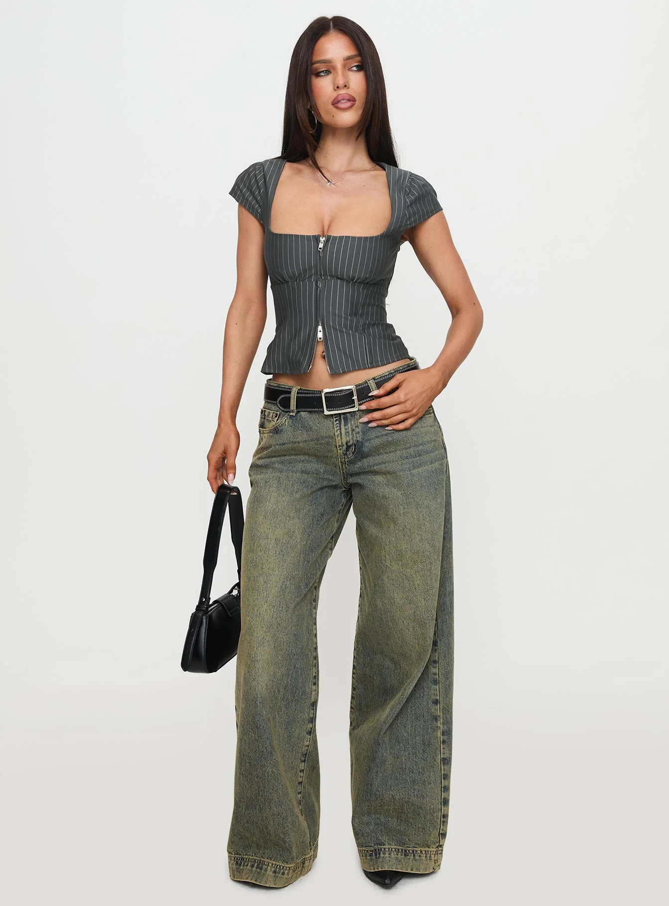Santa Cruz Zip Through Top Grey Pinstripe - Image 3
