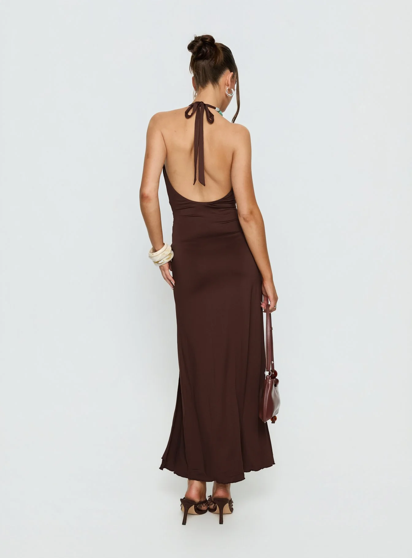Sasami Halter Plunge Maxi Dress Chocolate - Image 5