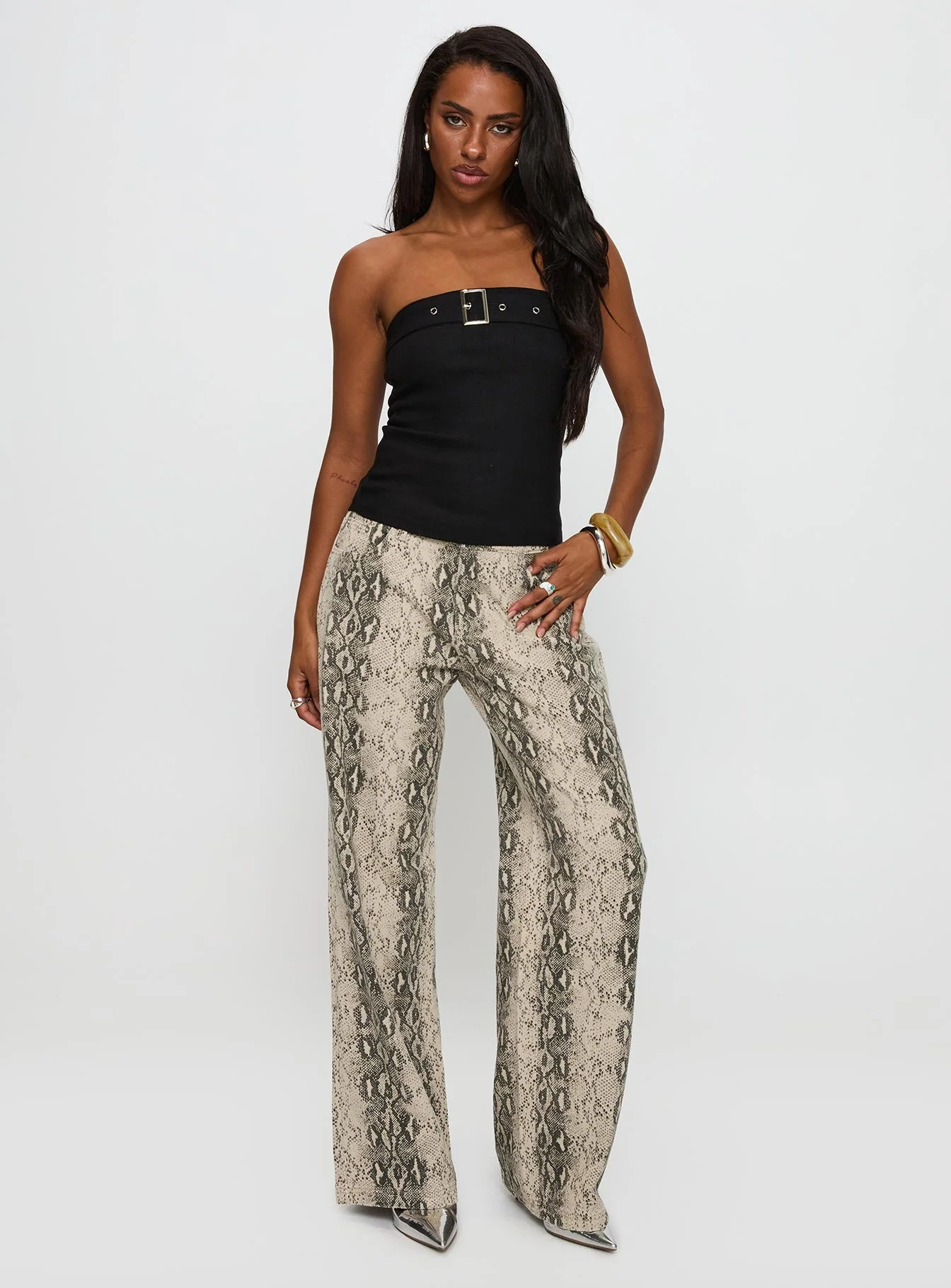 Satellite Strapless Buckle Detail Top Black - Image 3
