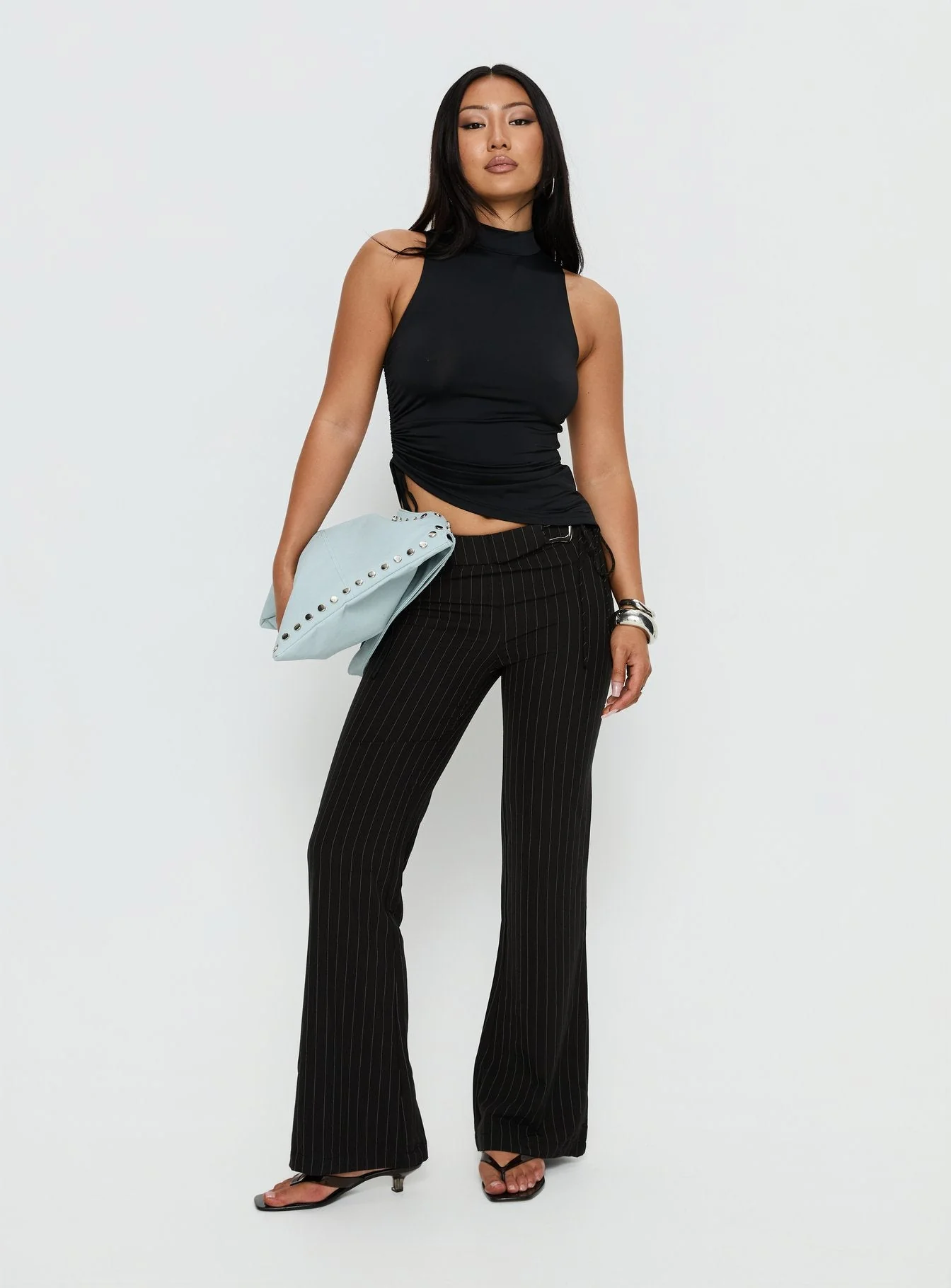 Saveria Tie Detail High Neck Top Black - Image 3