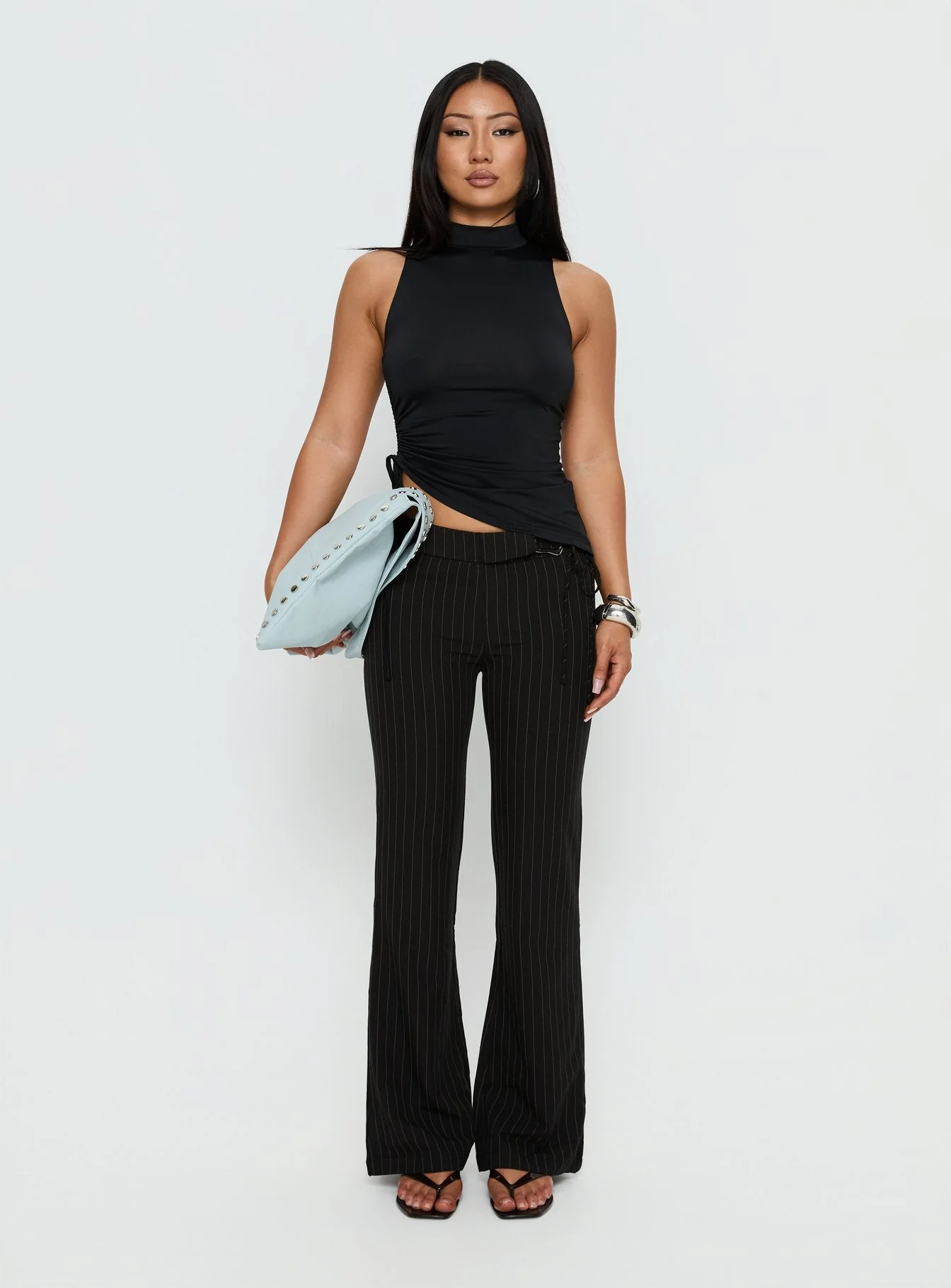 Saveria Tie Detail High Neck Top Black - Image 7