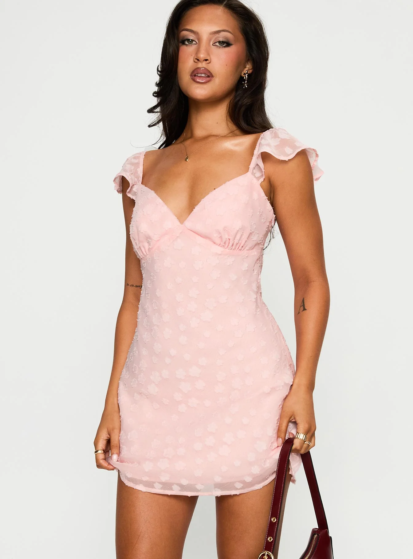 Savie Broderie Mini Dress Pink - Image 2