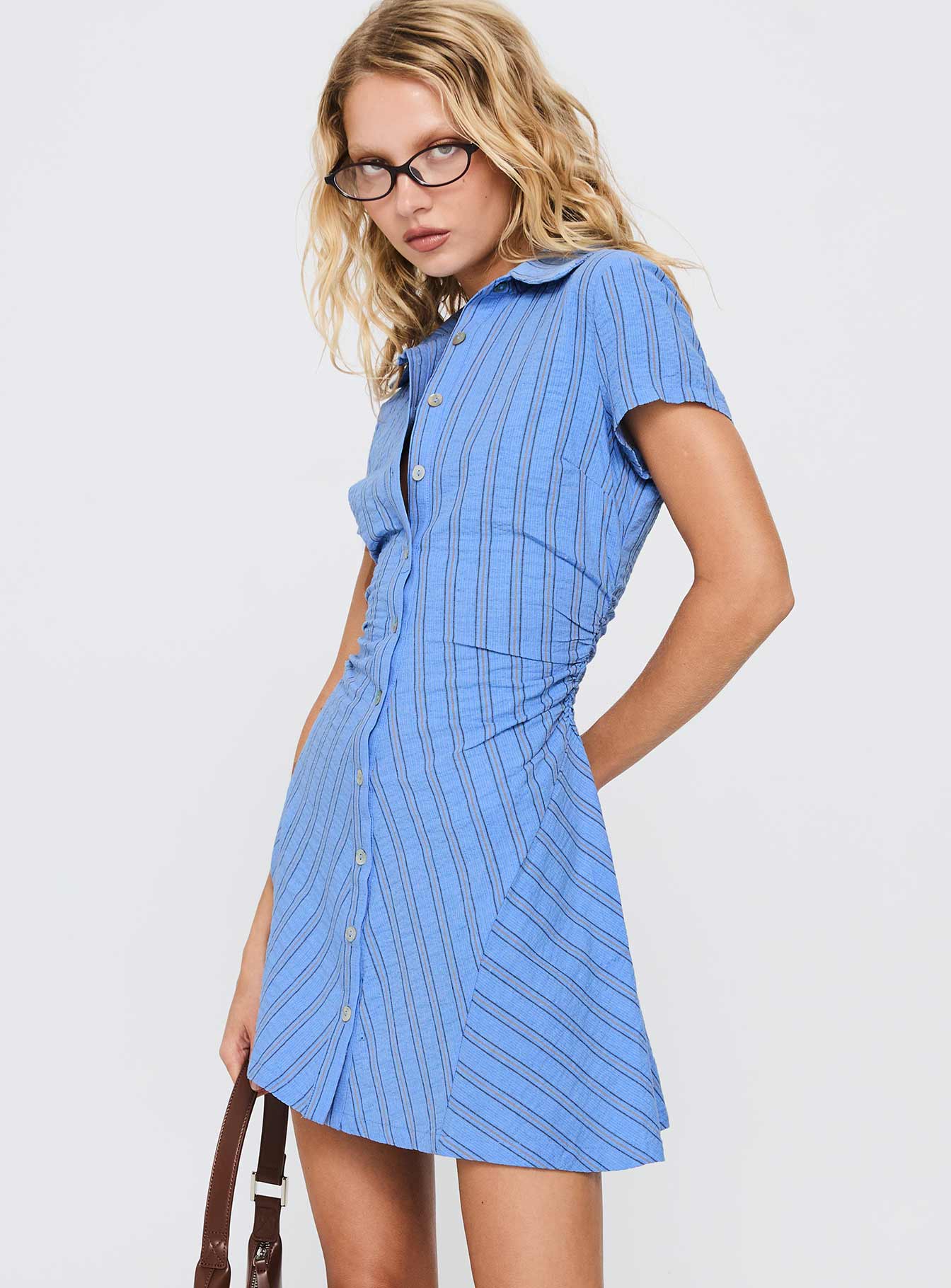 Saydie Button Down Mini Dress Blue Stripe - Image 3