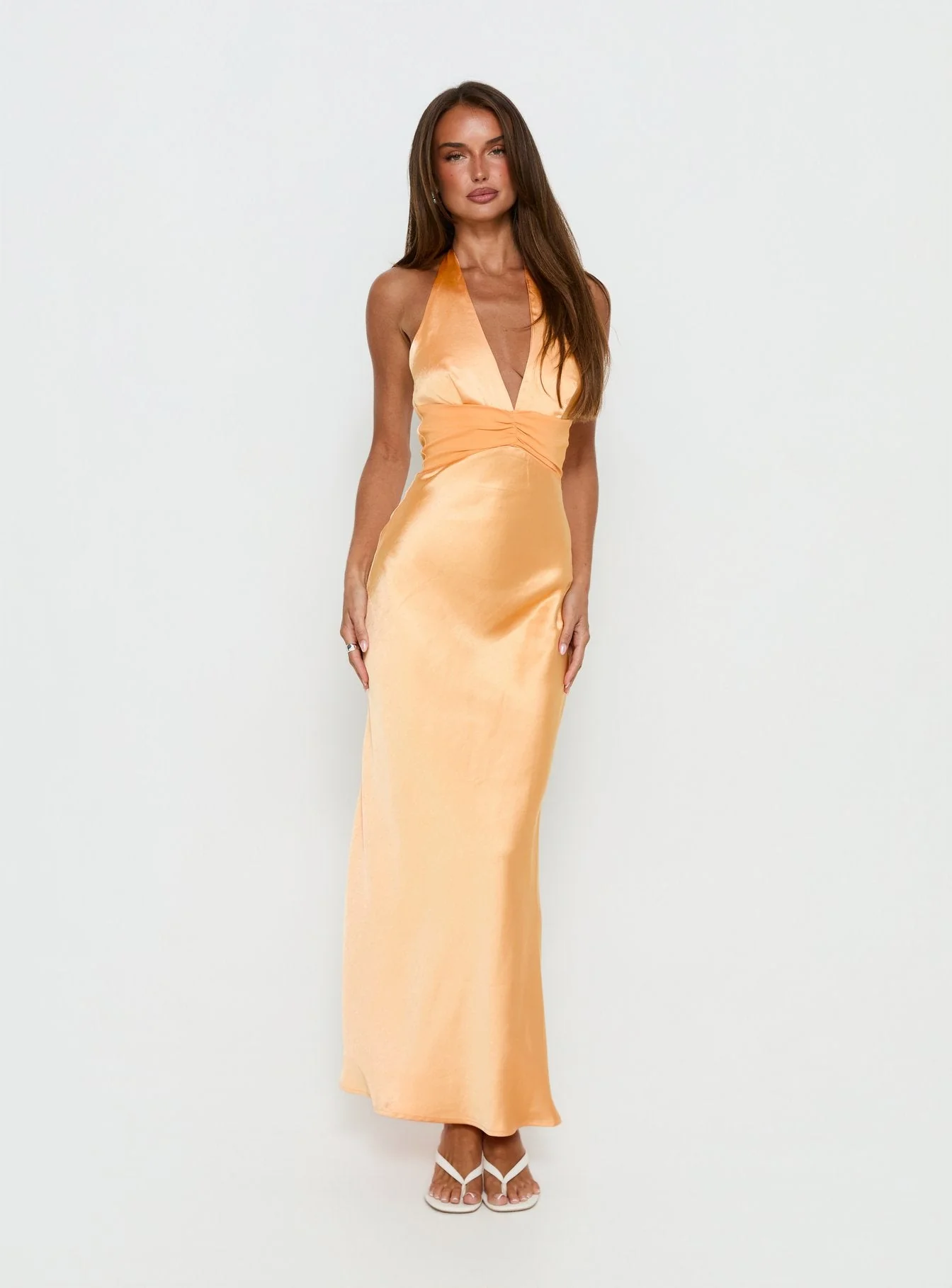 Sazenna Halter Plunge Maxi Dress Orange - Image 2