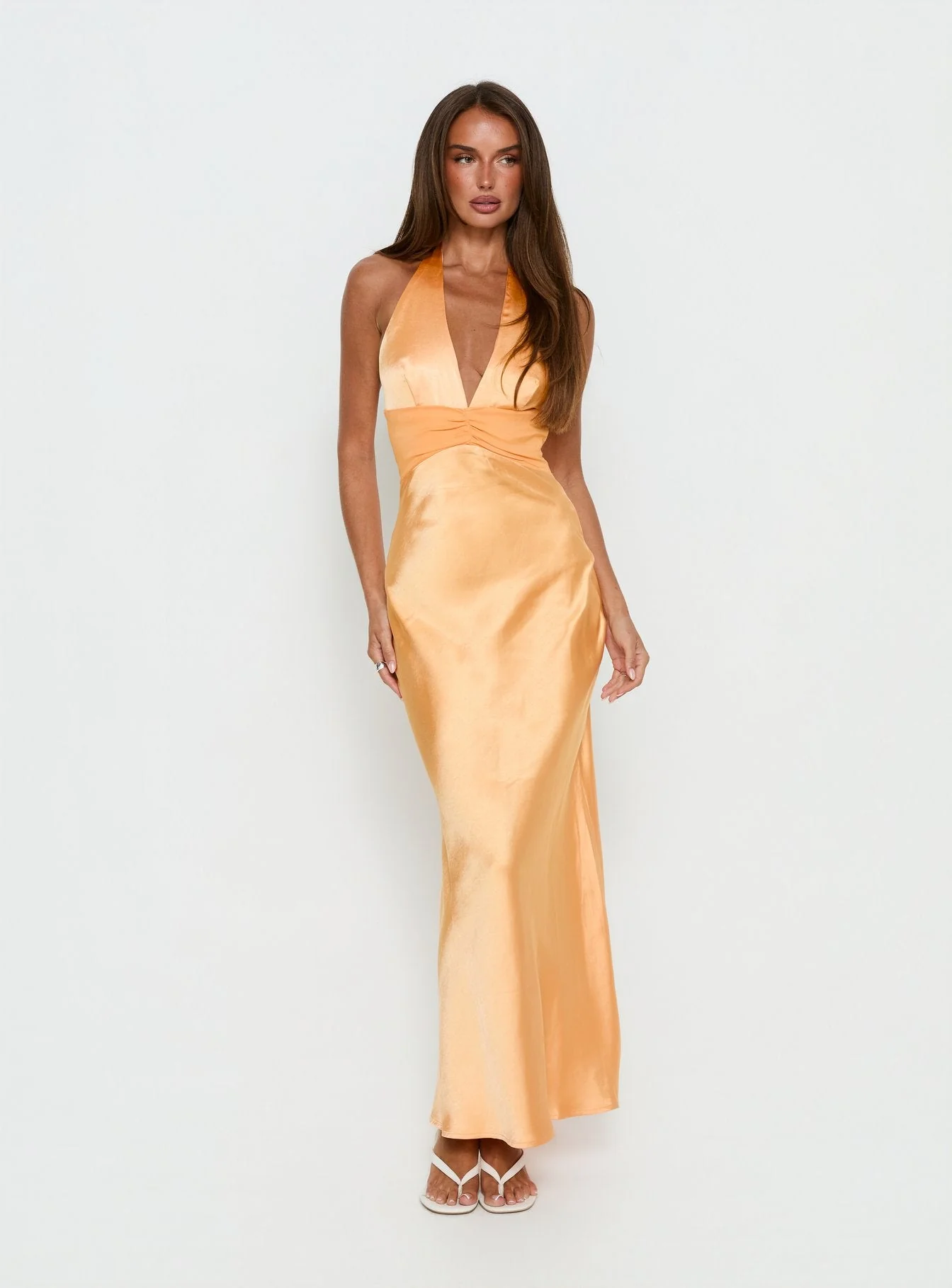 Sazenna Halter Plunge Maxi Dress Orange - Image 3