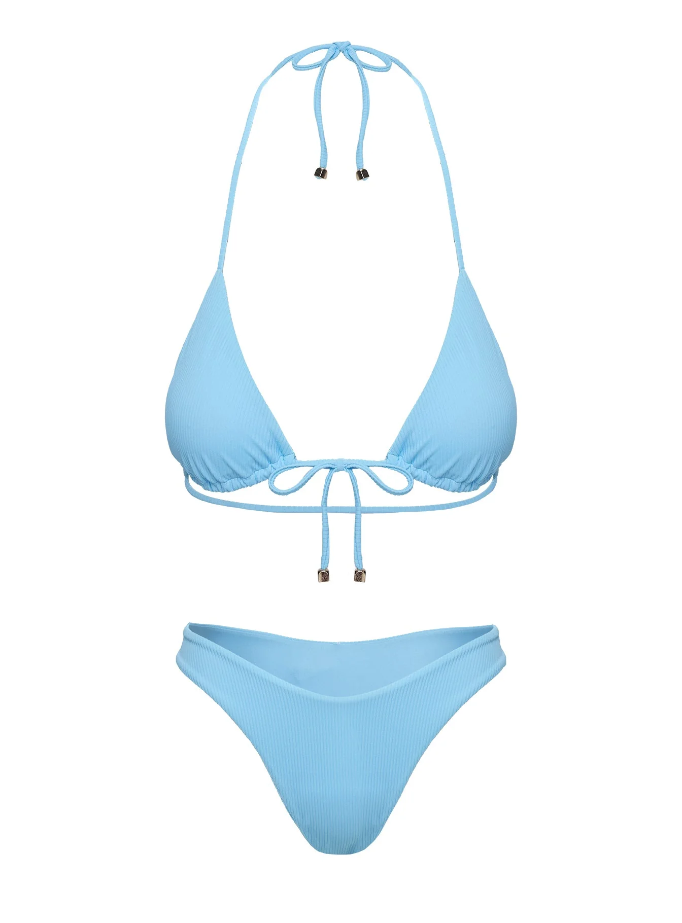 Sea Shore Triangle Tie Front Bikini Top Blue - Image 5