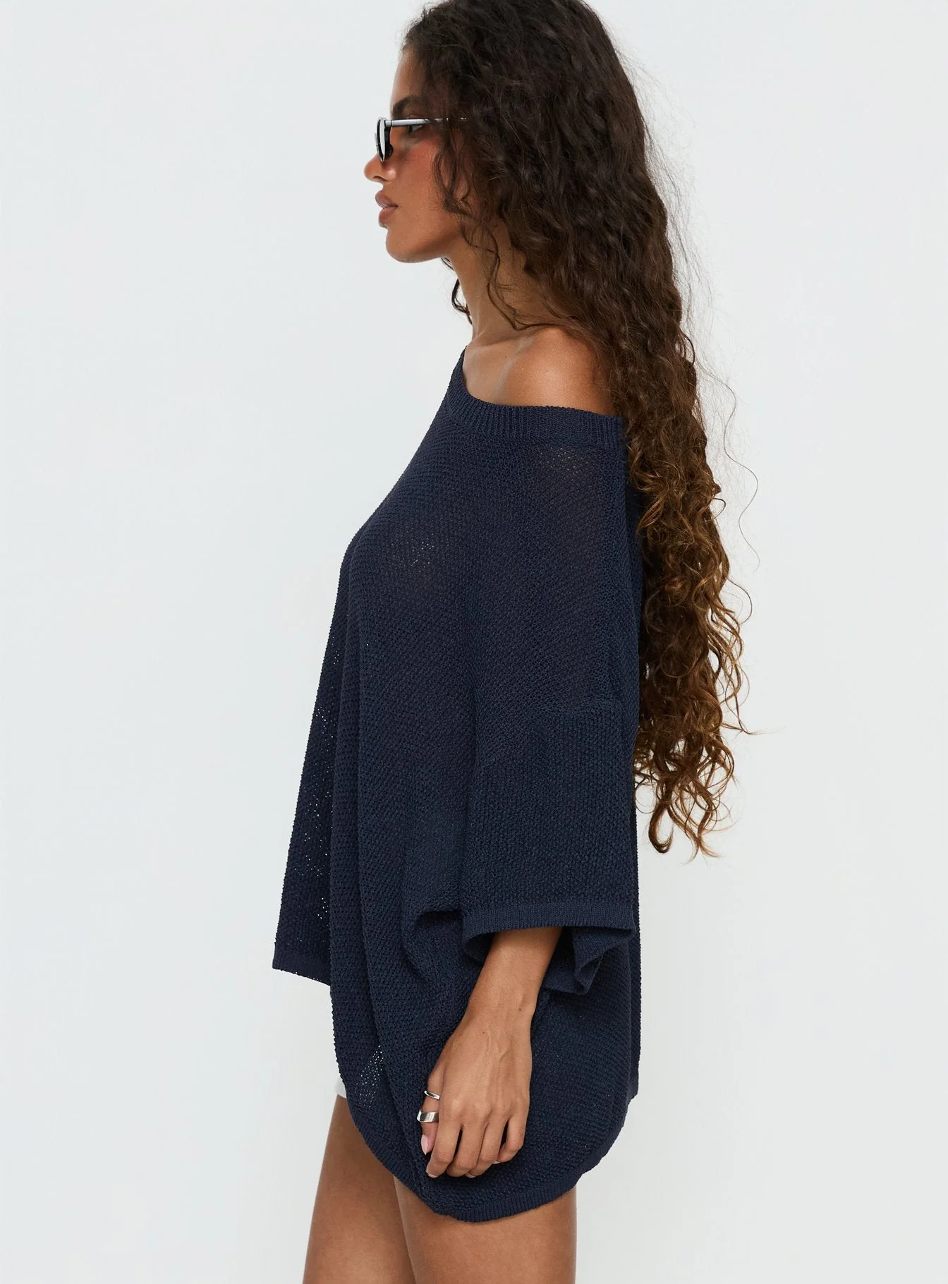 Seara Off Shoulder Knit Top Navy - Image 3