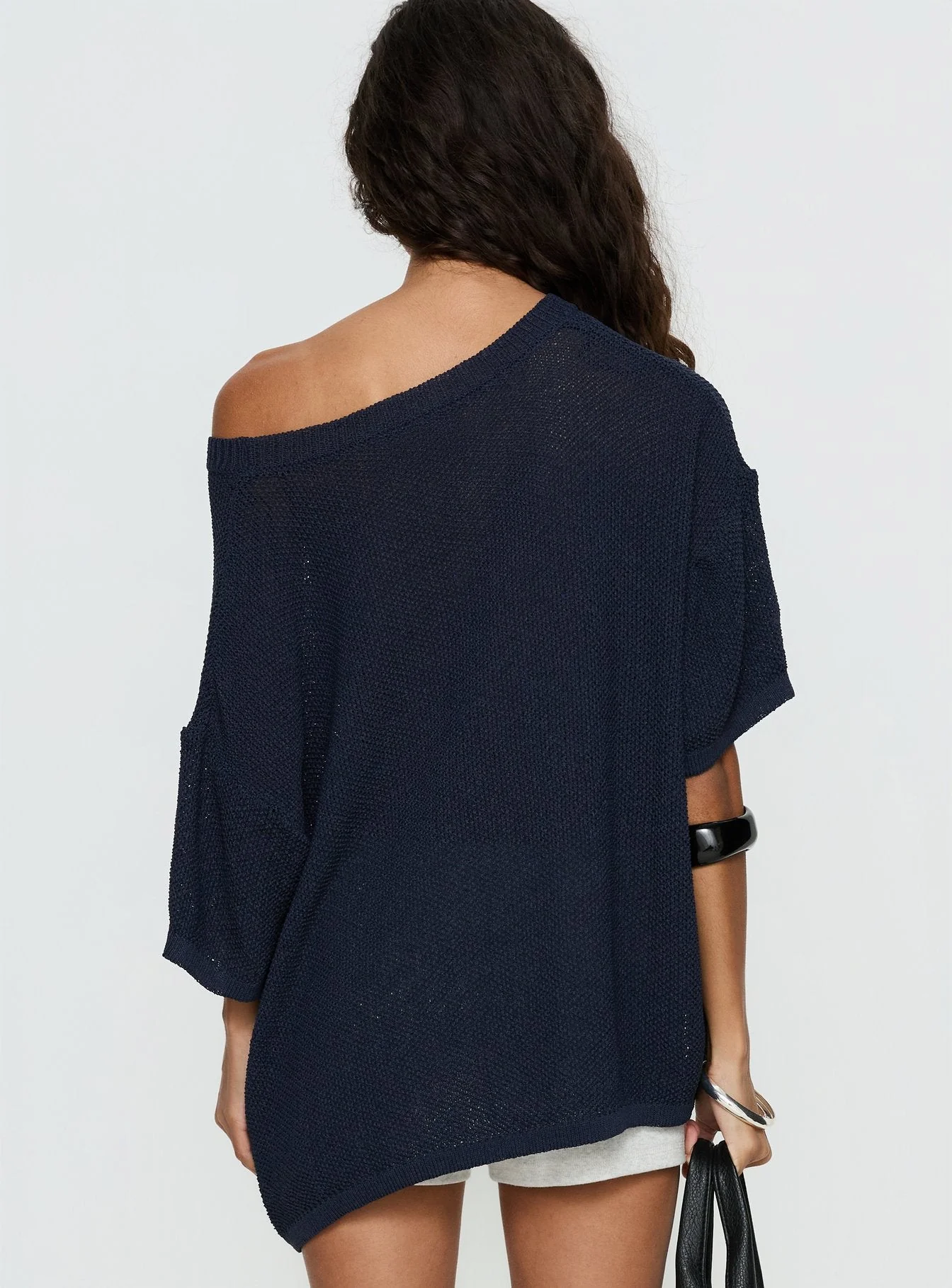 Seara Off Shoulder Knit Top Navy - Image 4