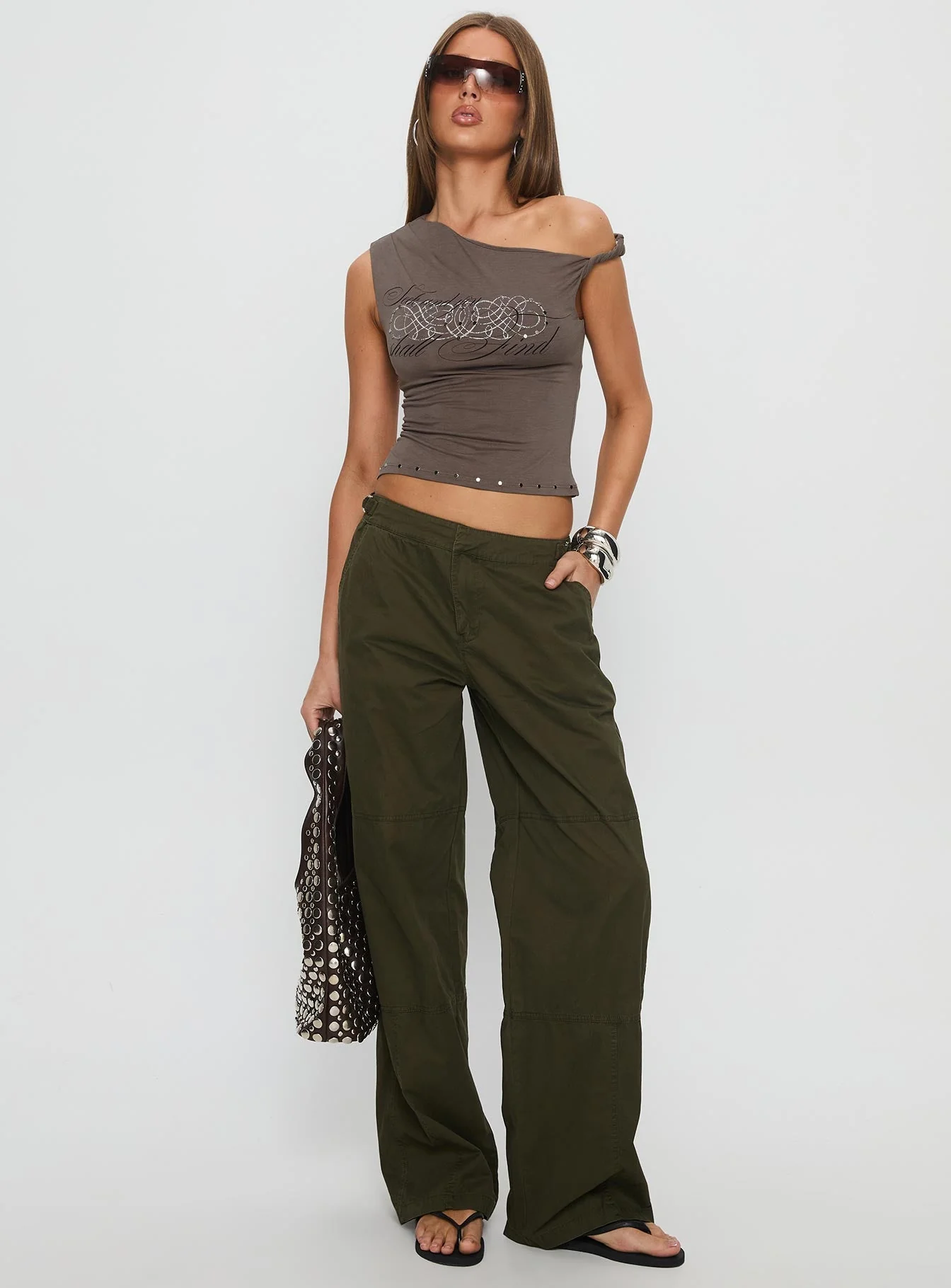 Seek And You Shall Find Off Shoulder Graphic Top Grey - Image 2