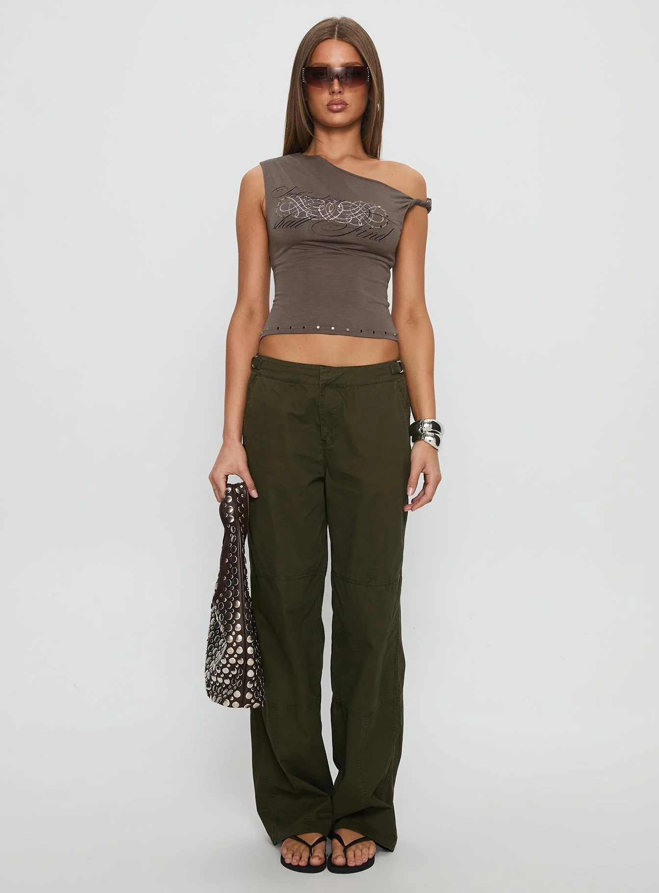 Seek And You Shall Find Off Shoulder Graphic Top Grey - Image 6