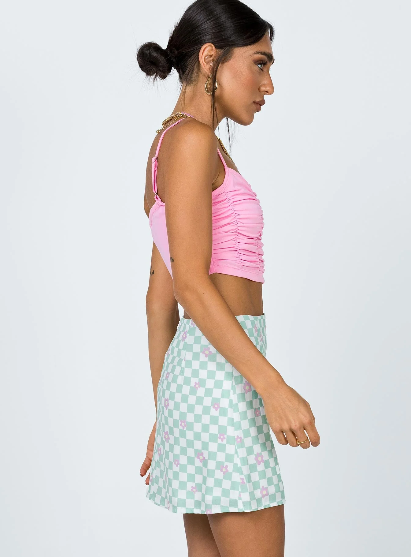 Selby Mini Skirt Green Floral Check - Image 4