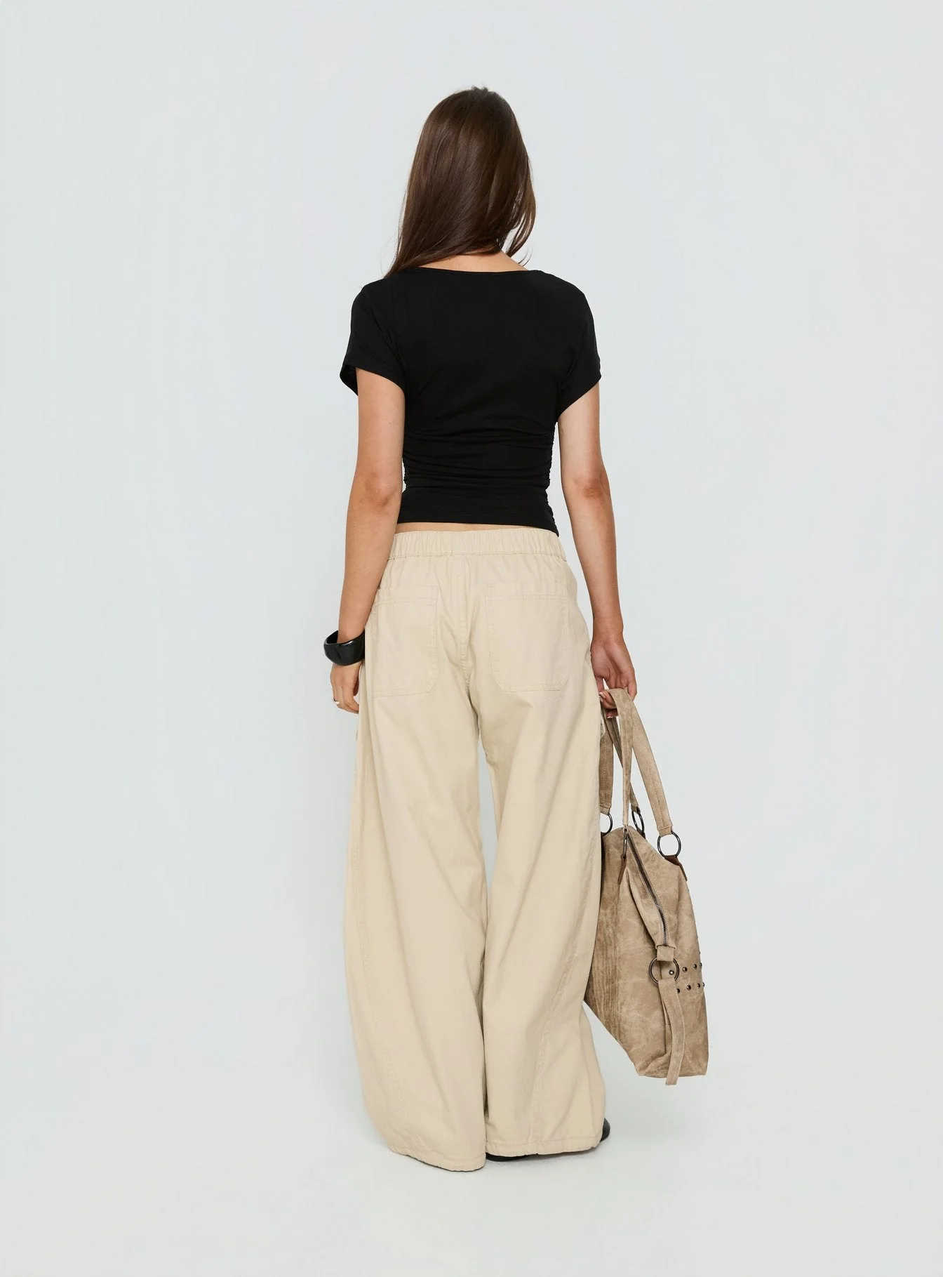 Selective Memory Low Rise Wide Leg Cargo Pants Cream - Image 5