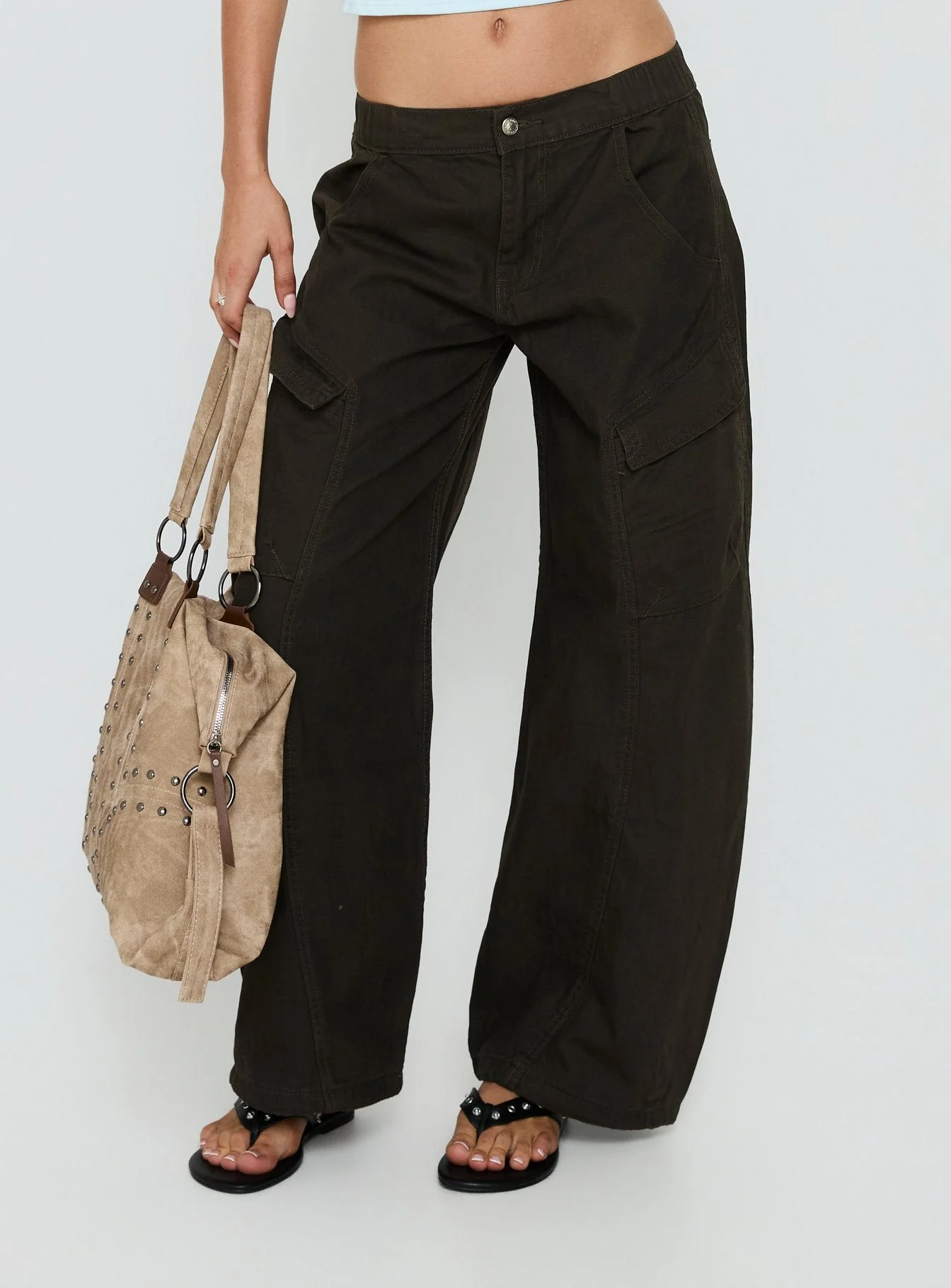 Selective Memory Low Rise Wide Leg Cargo Pants Dark Charcoal - Image 2