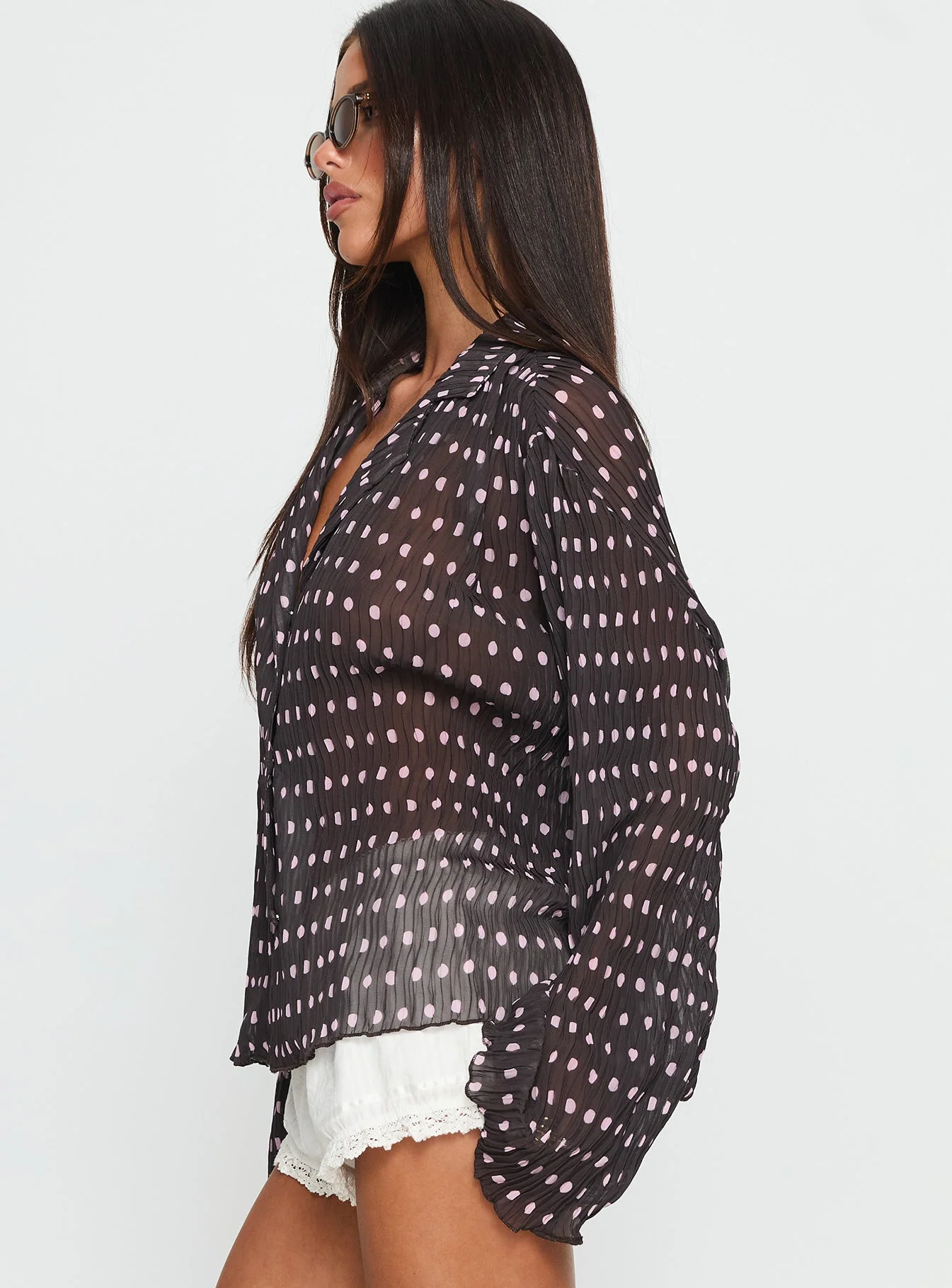 Selma Shirt Chocolate / Pink Polka - Image 3