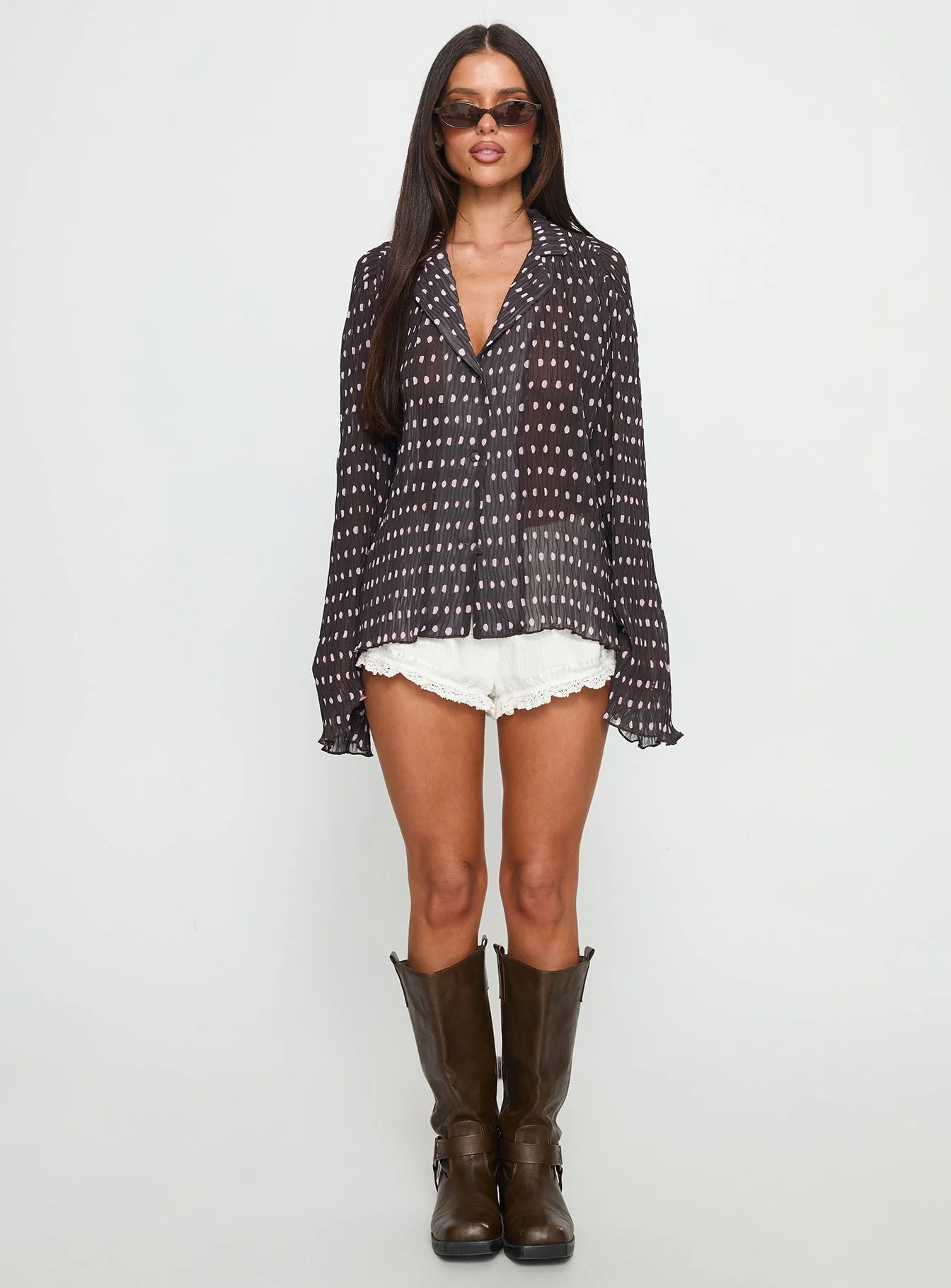 Selma Shirt Chocolate / Pink Polka - Image 6